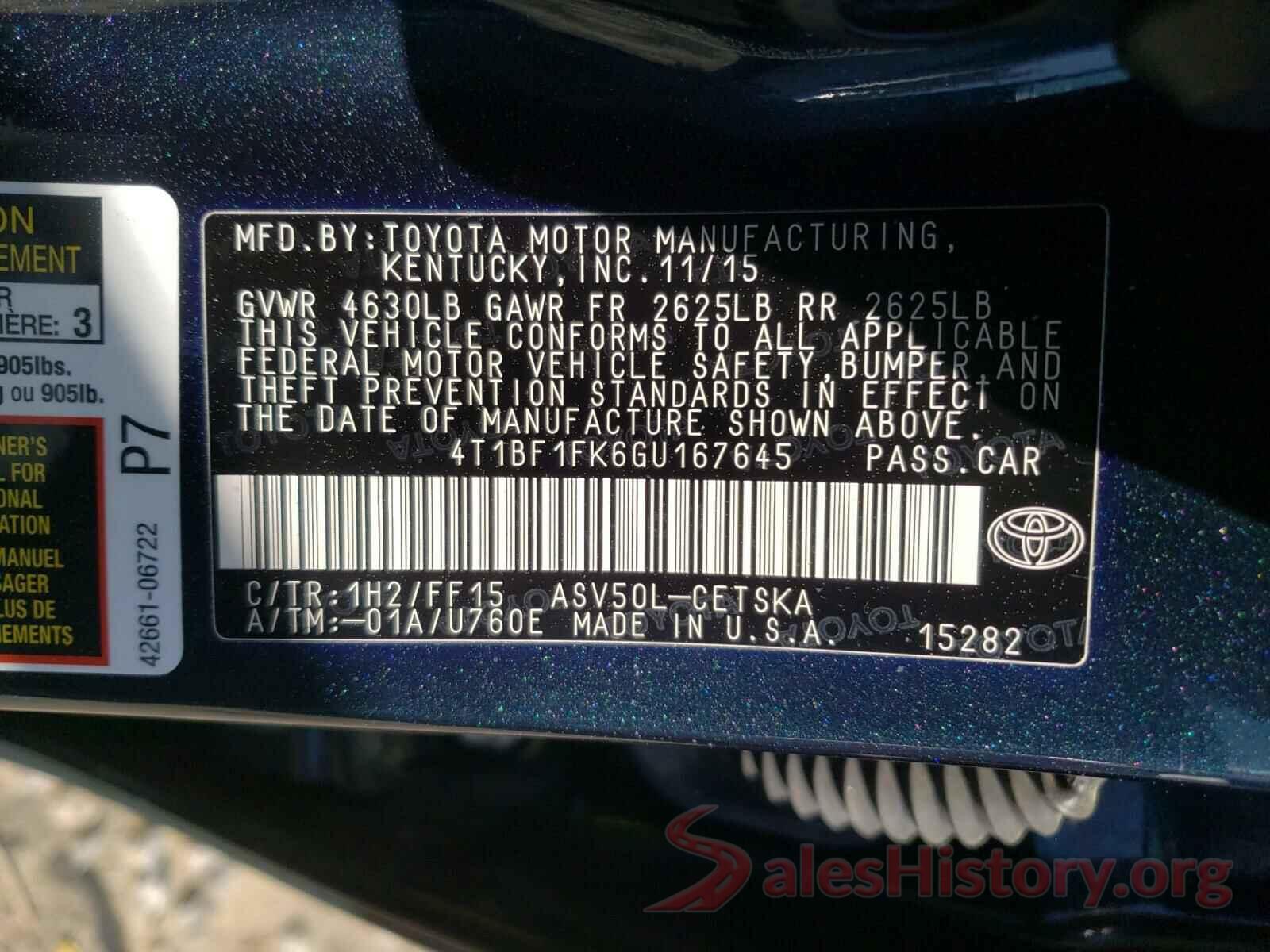 4T1BF1FK6GU167645 2016 TOYOTA CAMRY