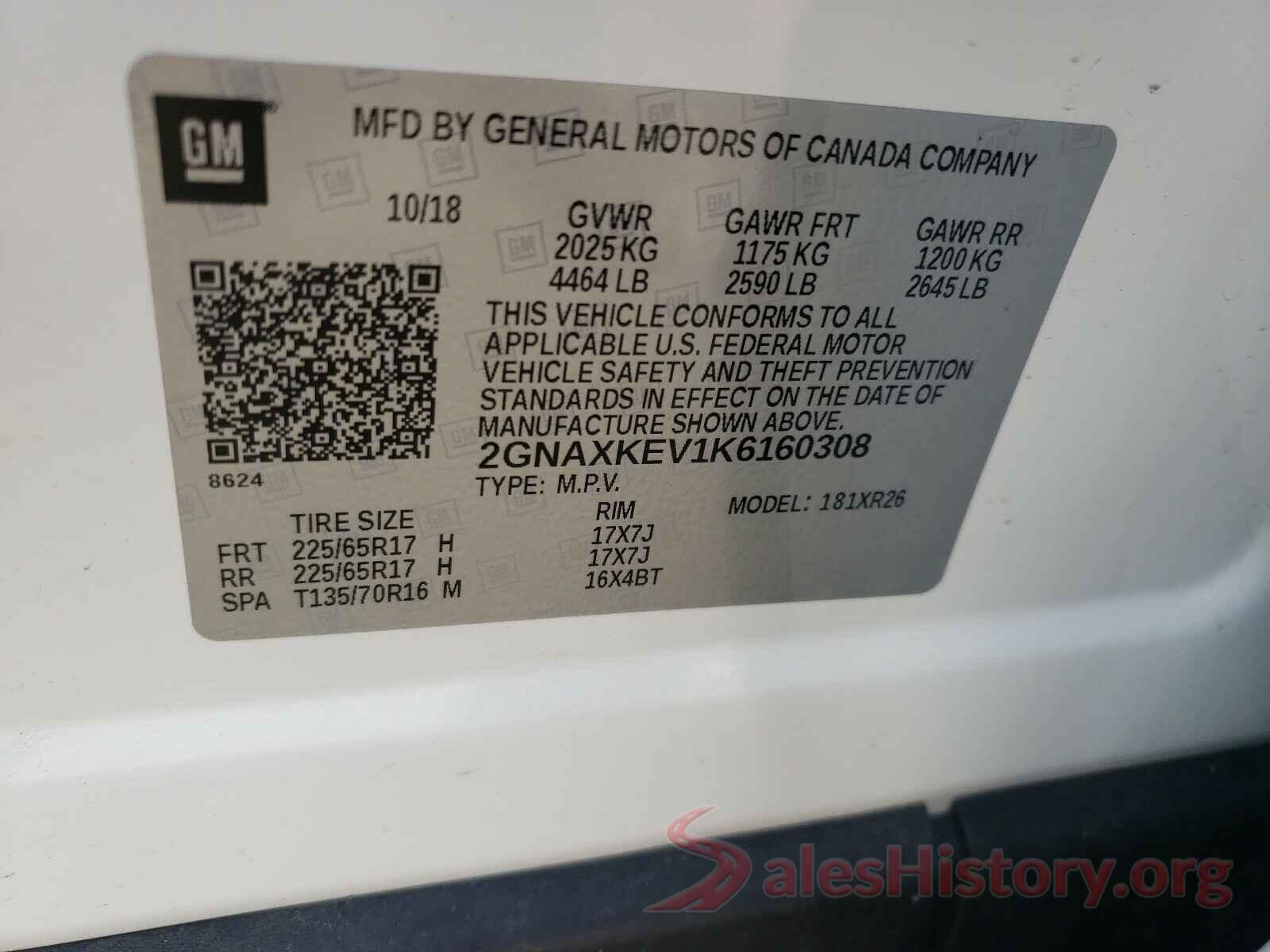 2GNAXKEV1K6160308 2019 CHEVROLET EQUINOX