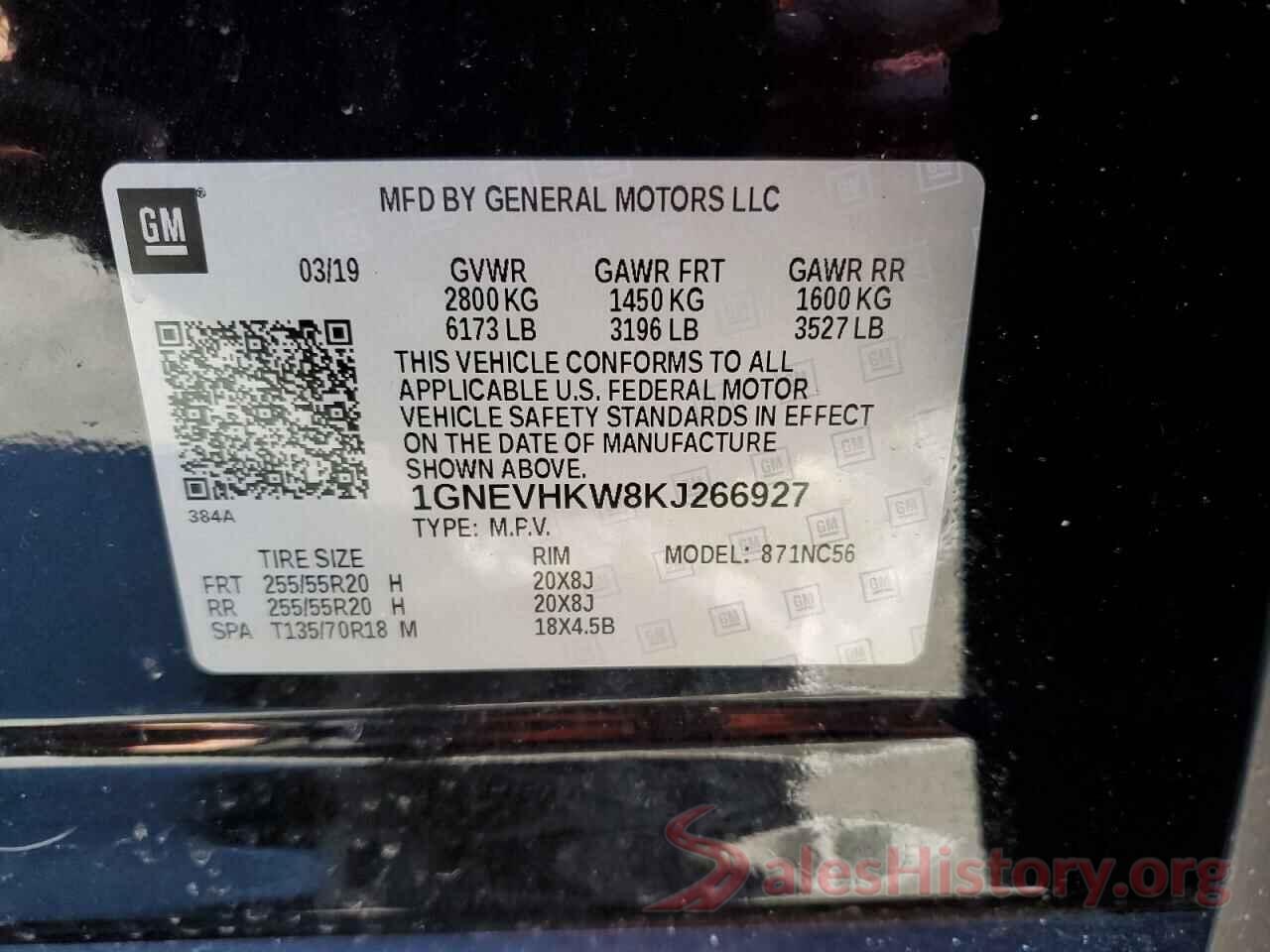 1GNEVHKW8KJ266927 2019 CHEVROLET TRAVERSE