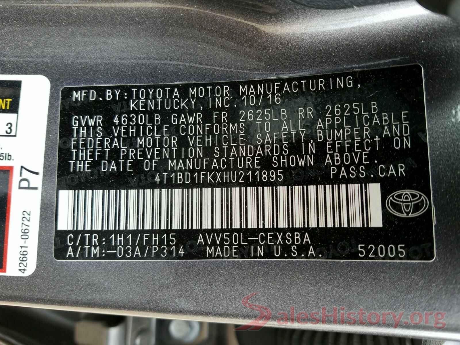 4T1BD1FKXHU211895 2017 TOYOTA CAMRY