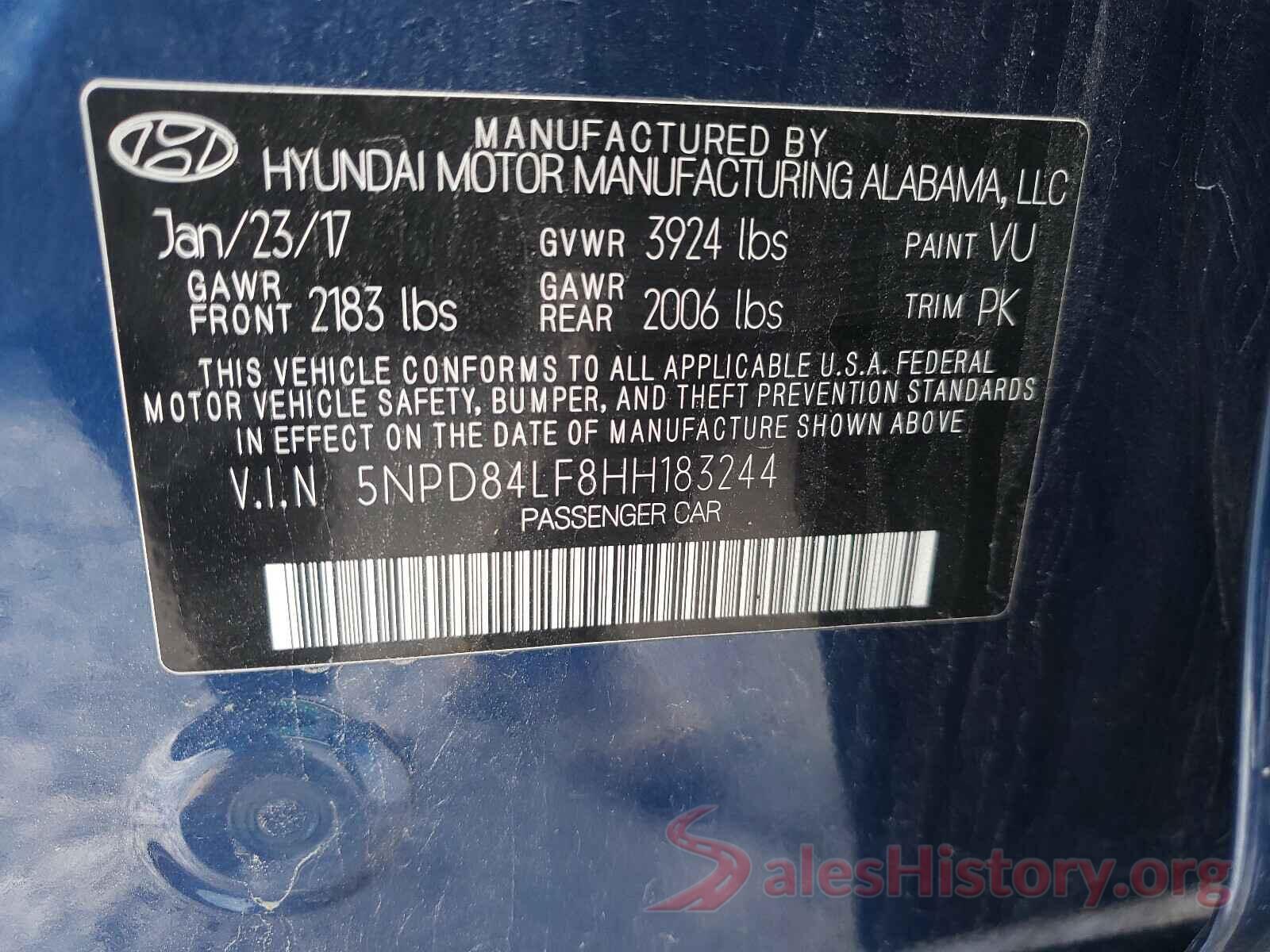 5NPD84LF8HH183244 2017 HYUNDAI ELANTRA