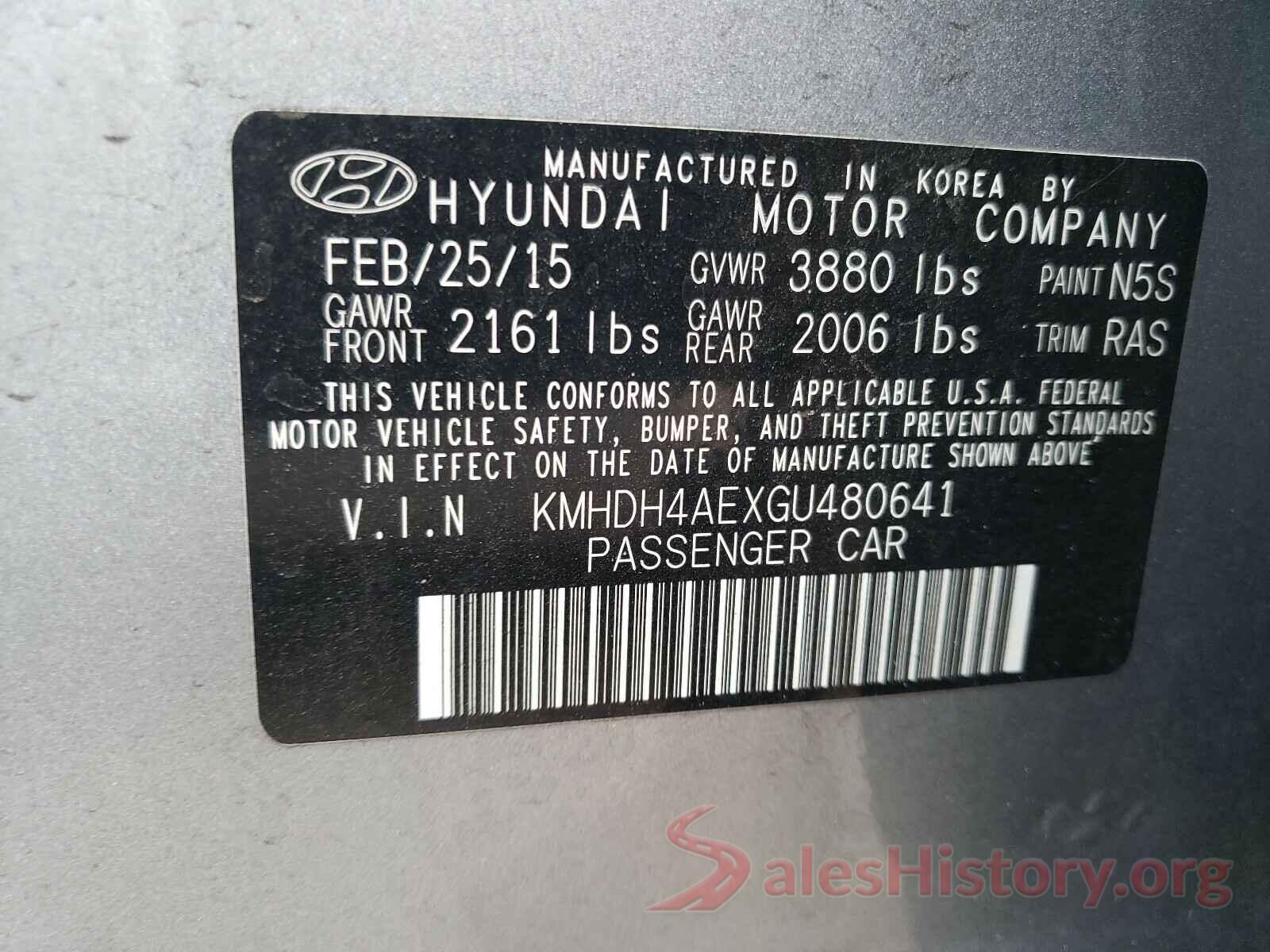 KMHDH4AEXGU480641 2016 HYUNDAI ELANTRA