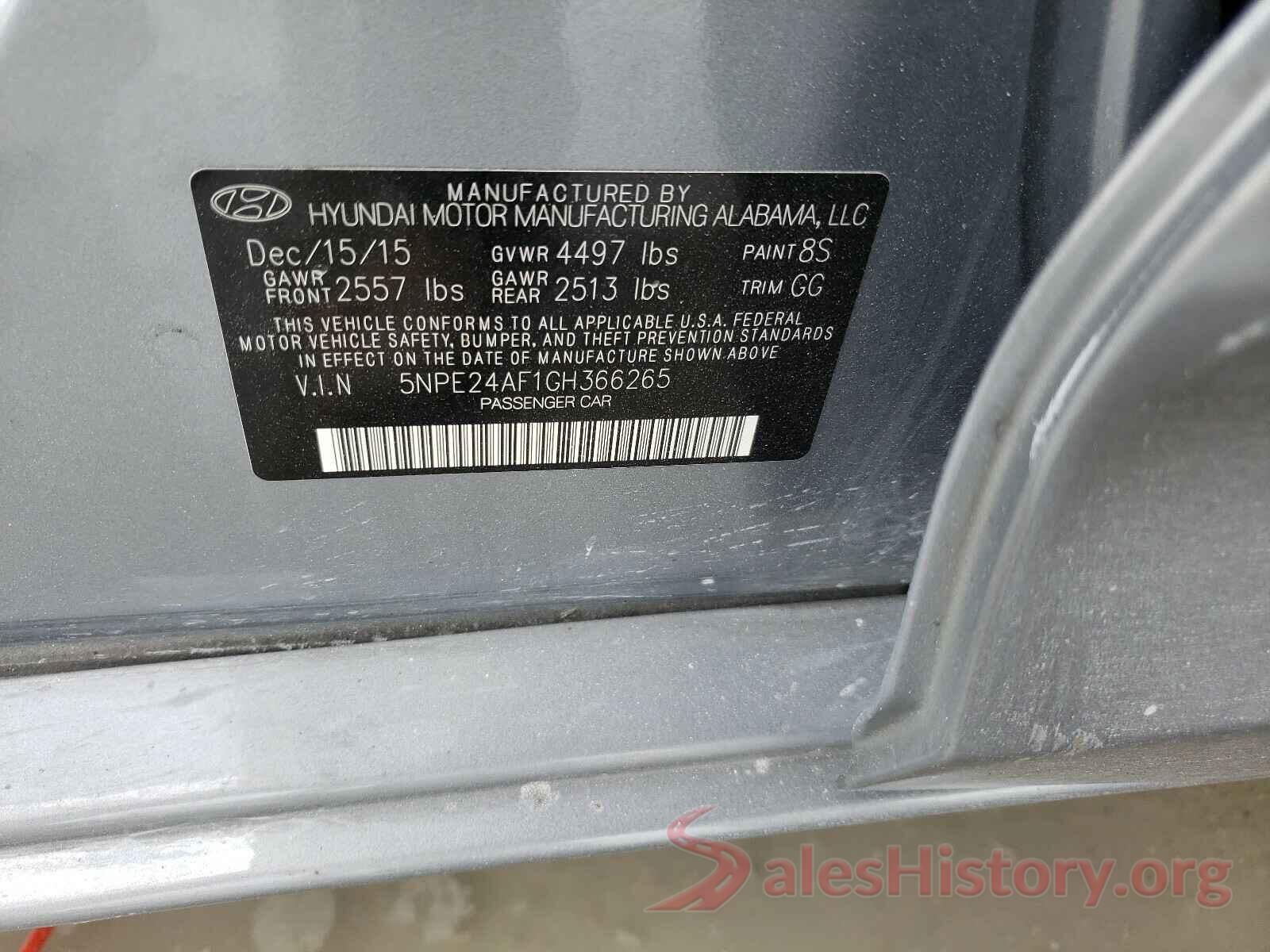 5NPE24AF1GH366265 2016 HYUNDAI SONATA