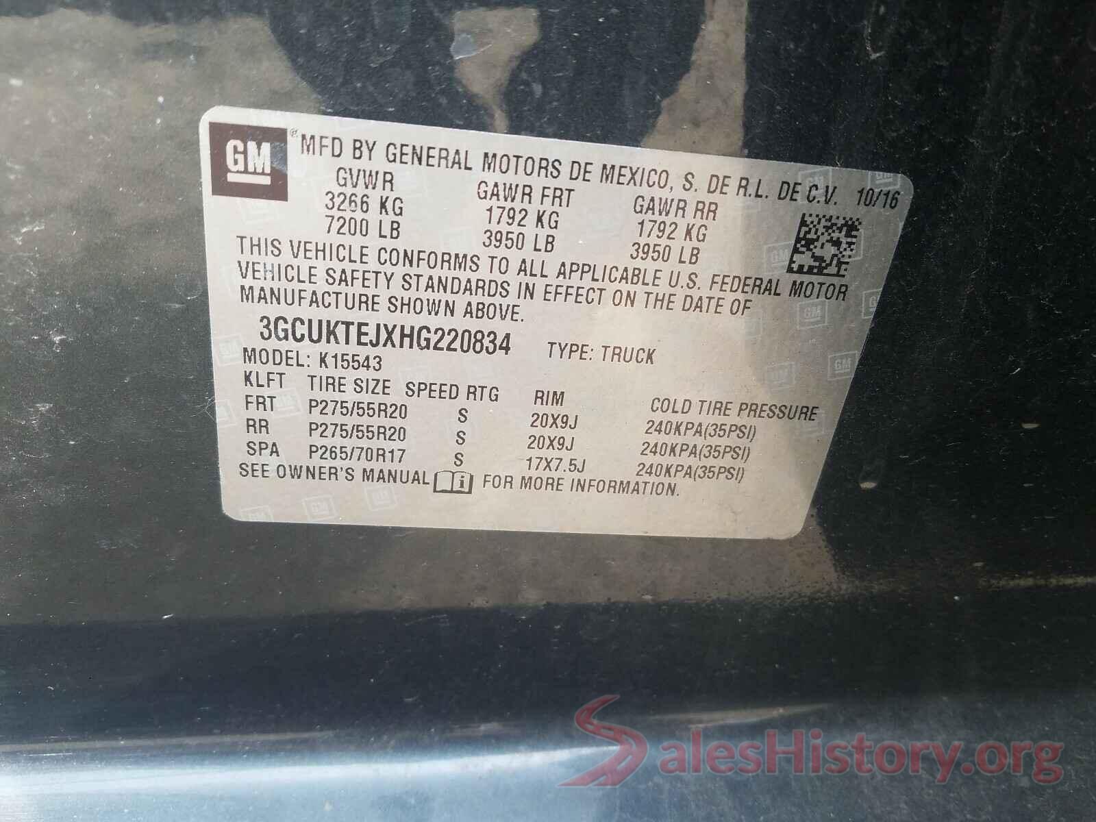 3GCUKTEJXHG220834 2017 CHEVROLET SILVERADO