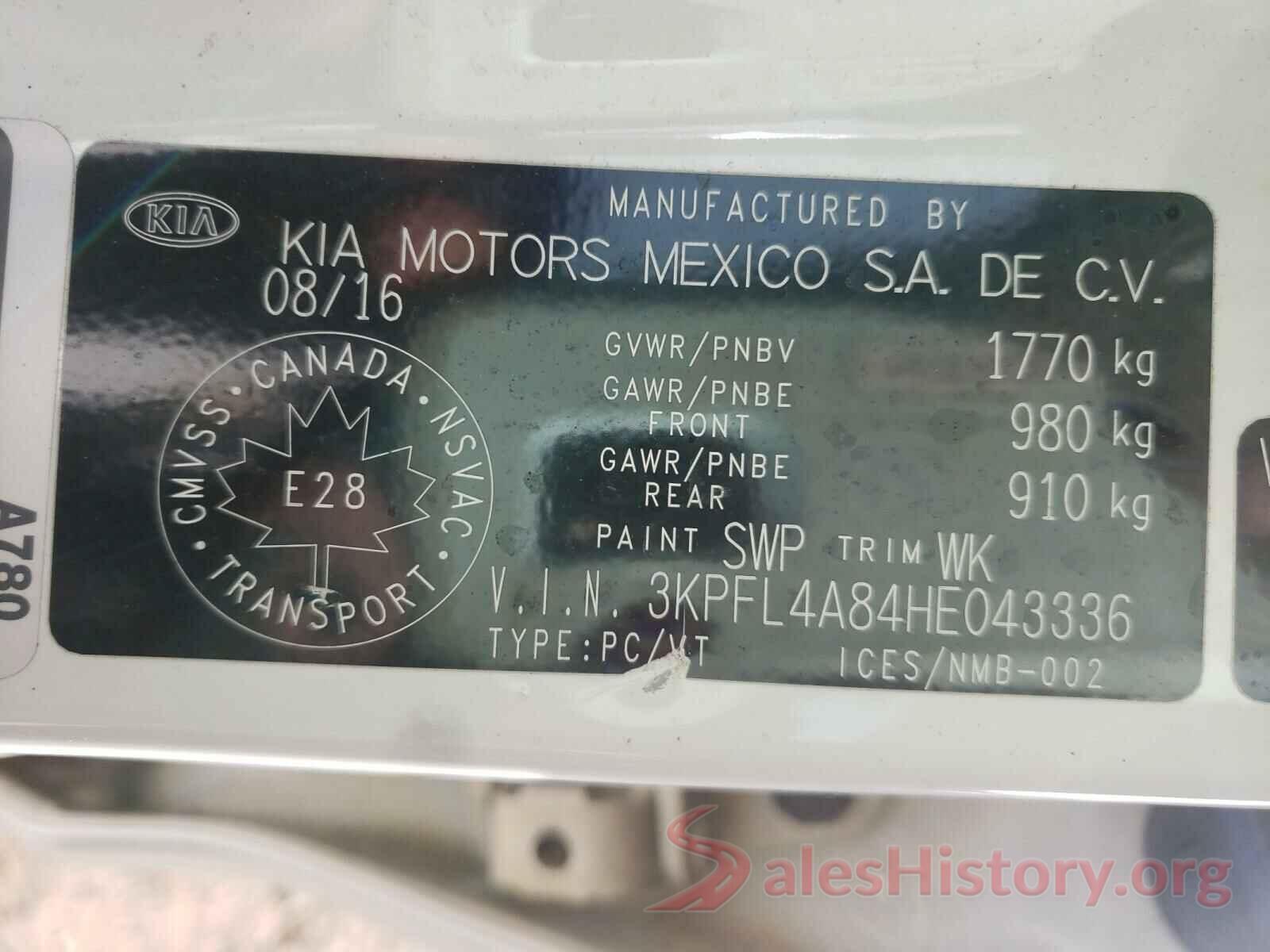 3KPFL4A84HE043336 2017 KIA FORTE