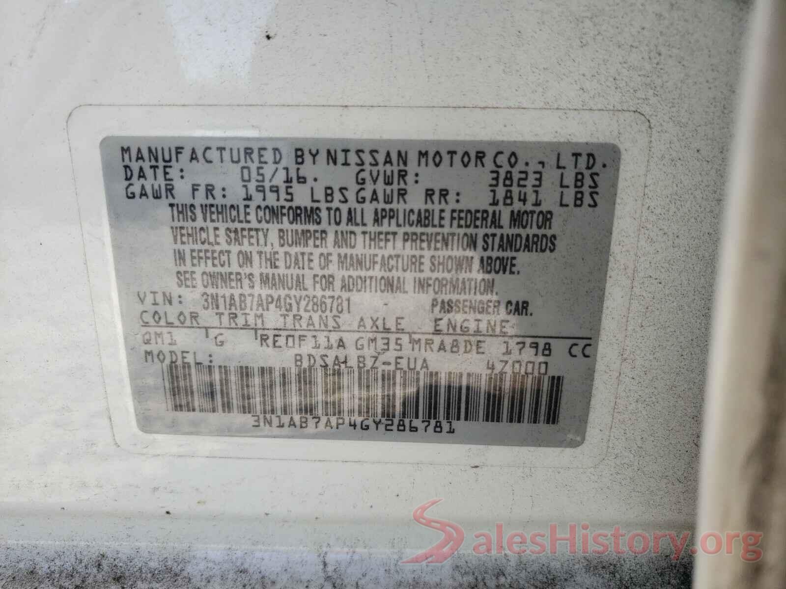 3N1AB7AP4GY286781 2016 NISSAN SENTRA