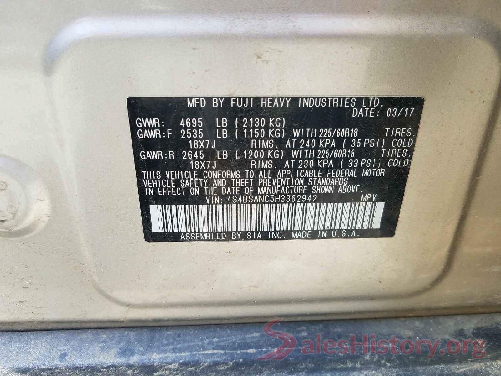 4S4BSANC5H3362942 2017 SUBARU OUTBACK