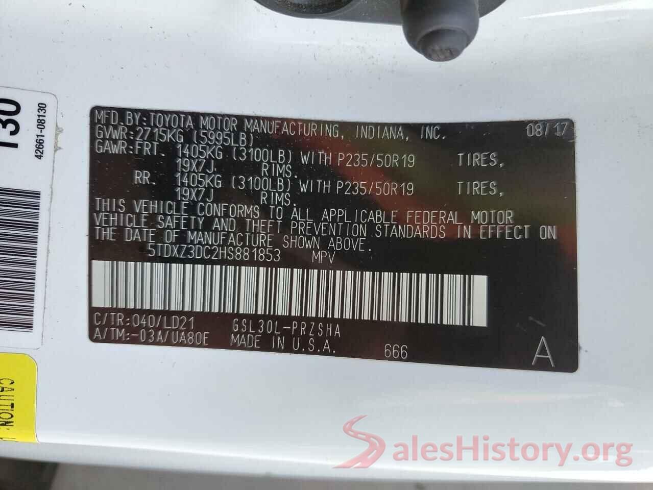 5TDXZ3DC2HS881853 2017 TOYOTA SIENNA