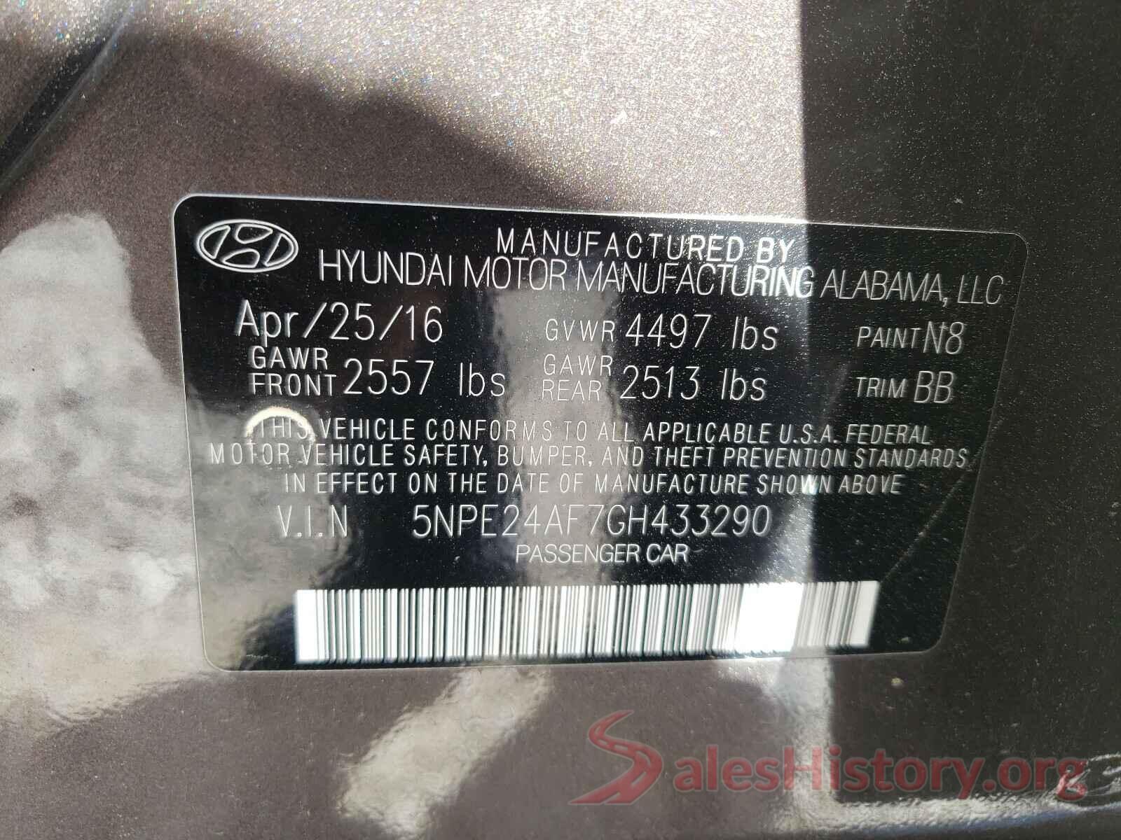 5NPE24AF7GH433290 2016 HYUNDAI SONATA