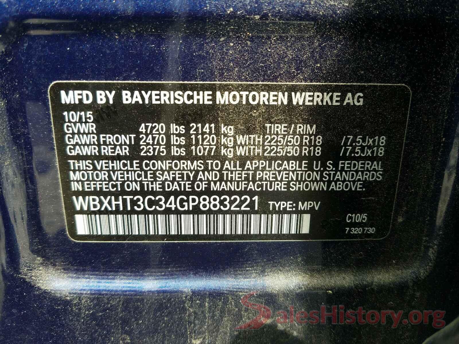 WBXHT3C34GP883221 2016 BMW X1