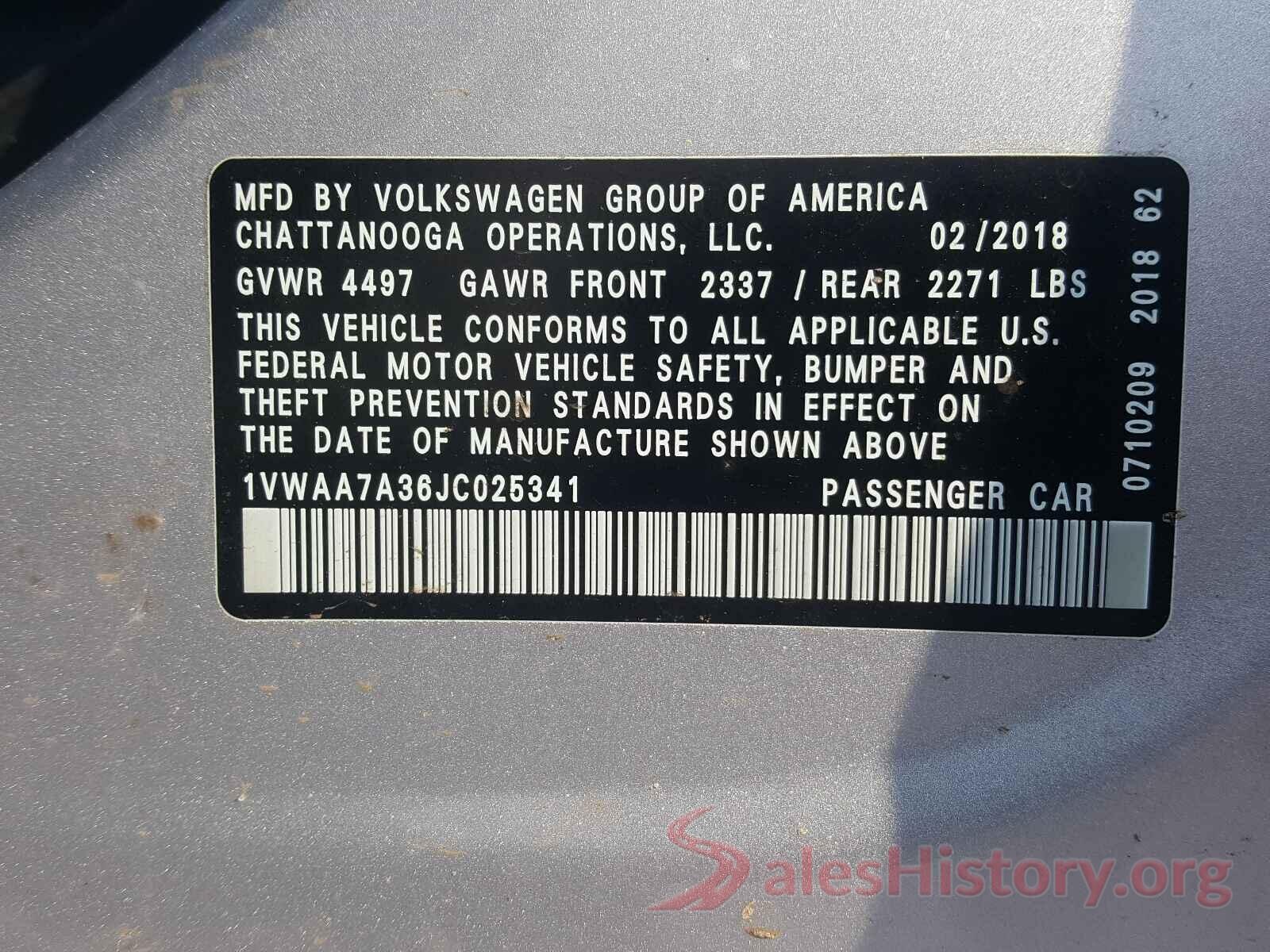 1VWAA7A36JC025341 2018 VOLKSWAGEN PASSAT