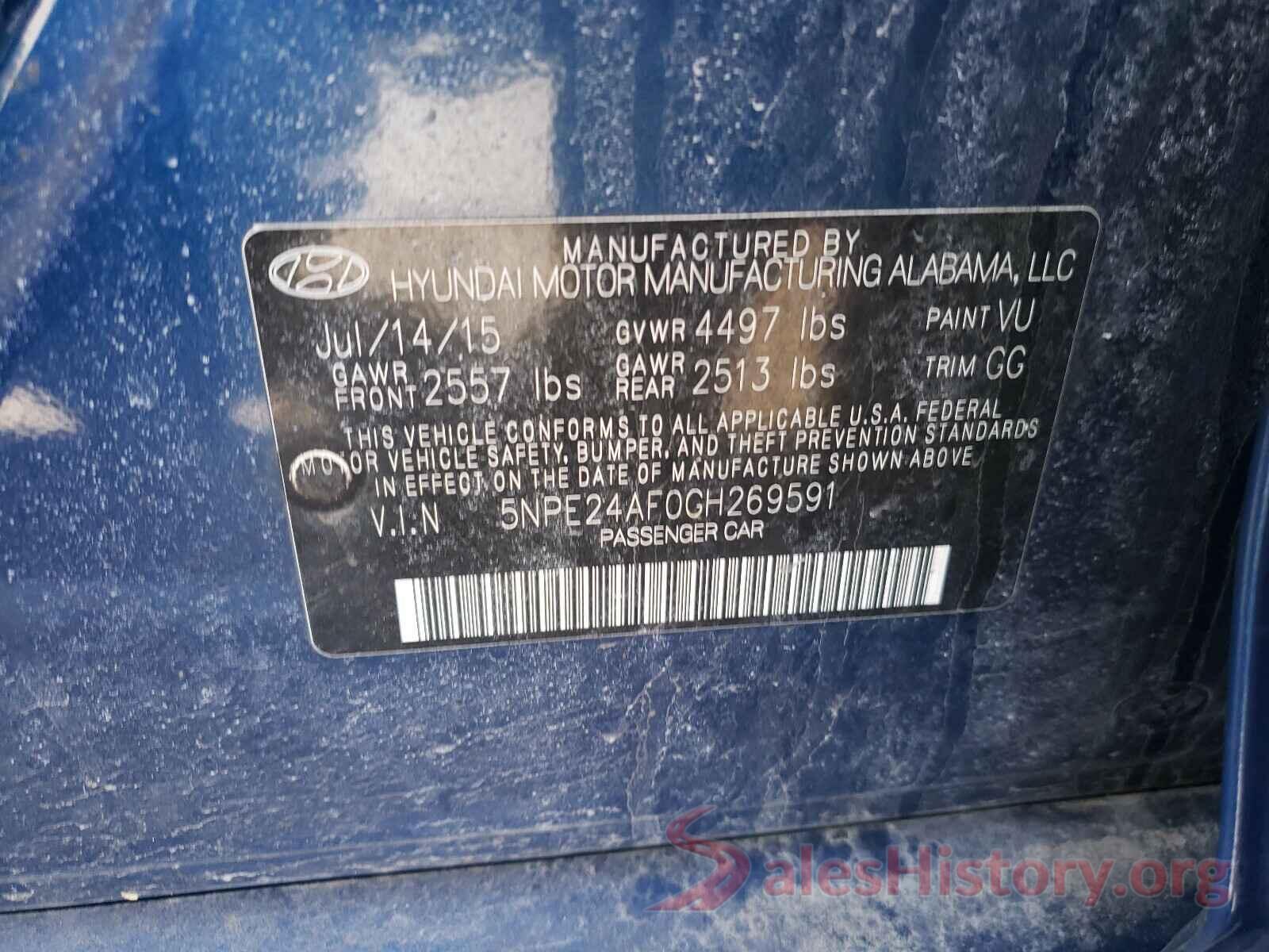 5NPE24AF0GH269591 2016 HYUNDAI SONATA