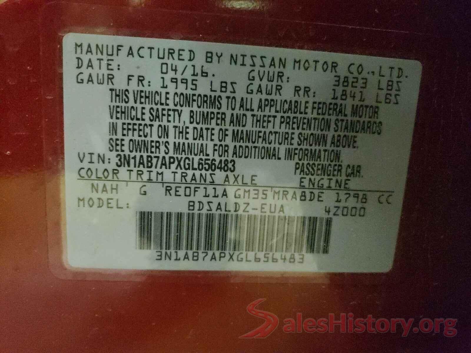 3N1AB7APXGL656483 2016 NISSAN SENTRA