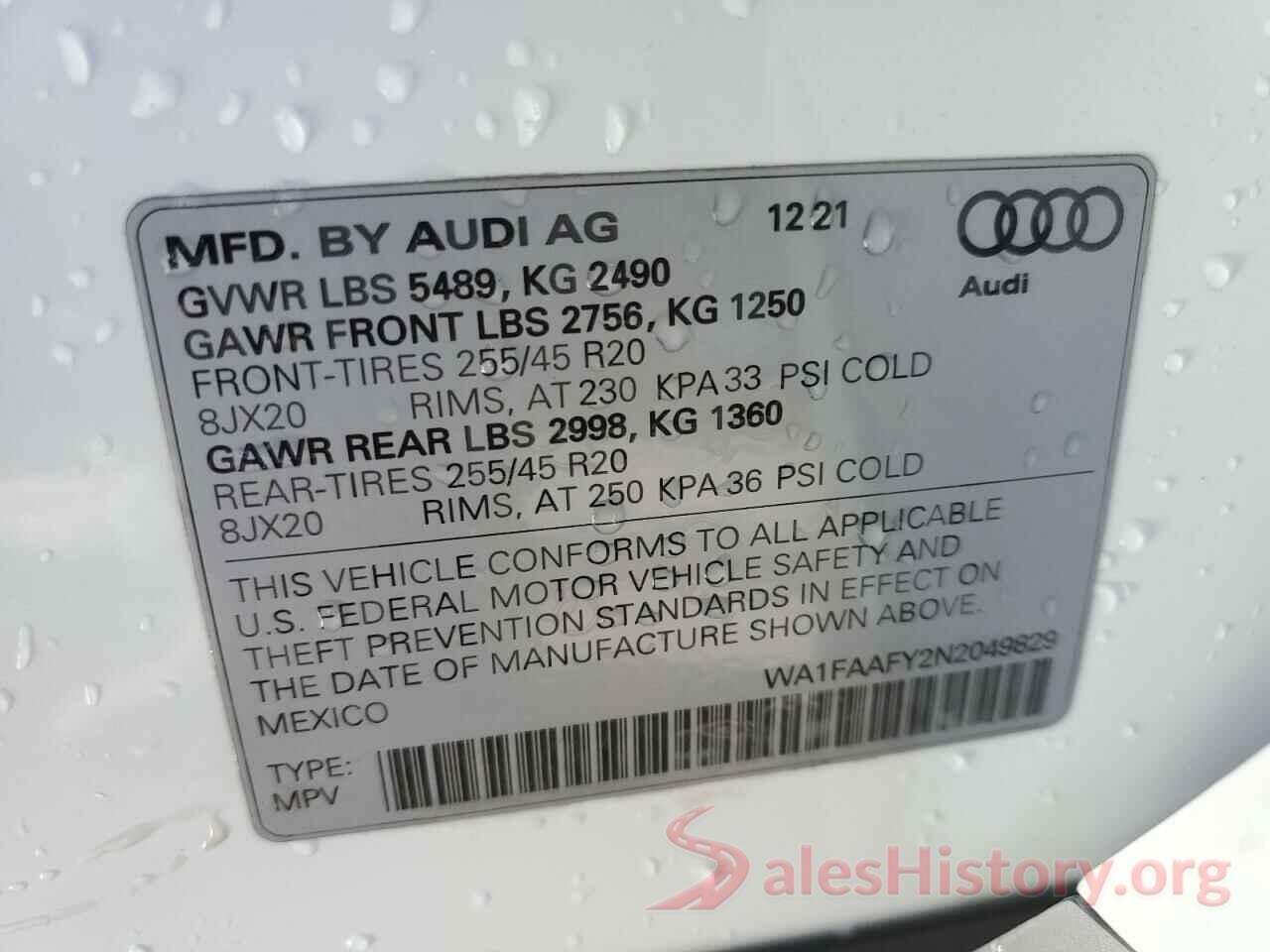 WA1FAAFY2N2049829 2022 AUDI Q5