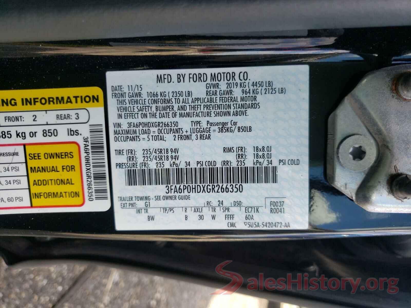 3FA6P0HDXGR266350 2016 FORD FUSION