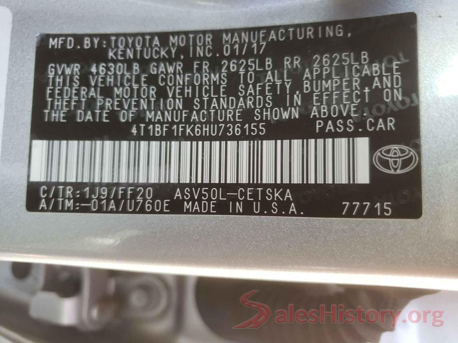 4T1BF1FK6HU736155 2017 TOYOTA CAMRY