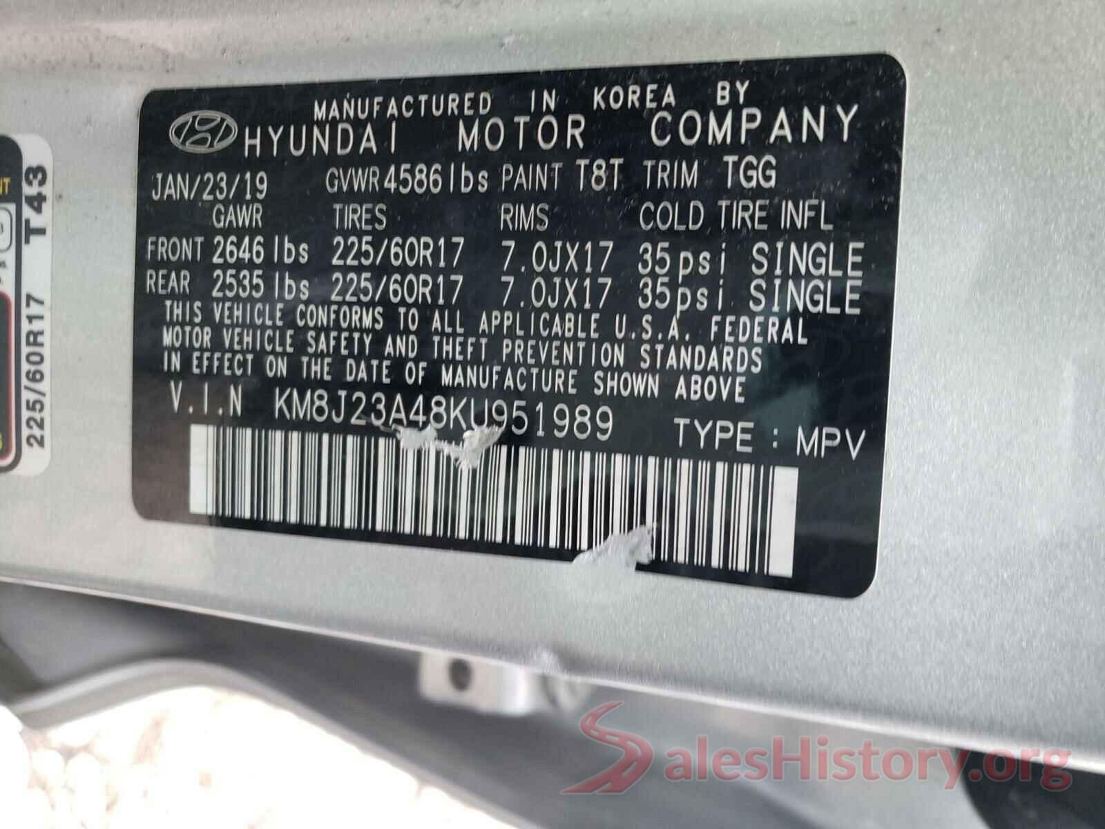 KM8J23A48KU951989 2019 HYUNDAI TUCSON