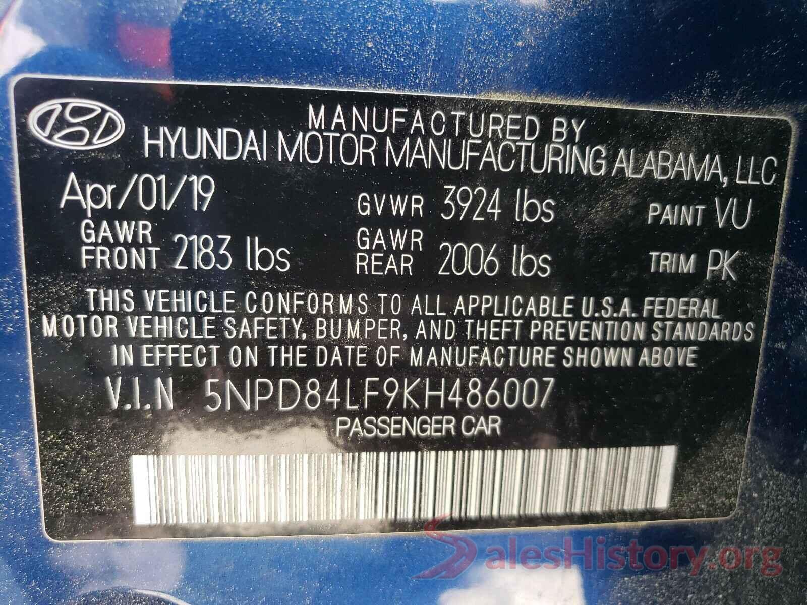 5NPD84LF9KH486007 2019 HYUNDAI ELANTRA