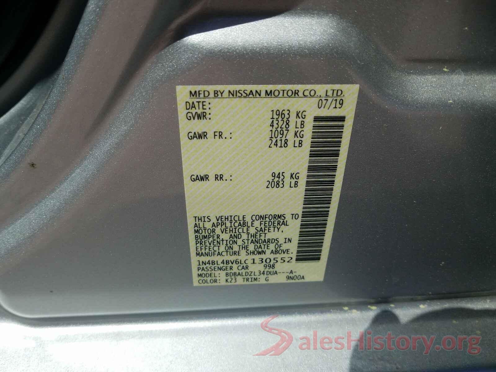 1N4BL4BV6LC130552 2020 NISSAN ALTIMA