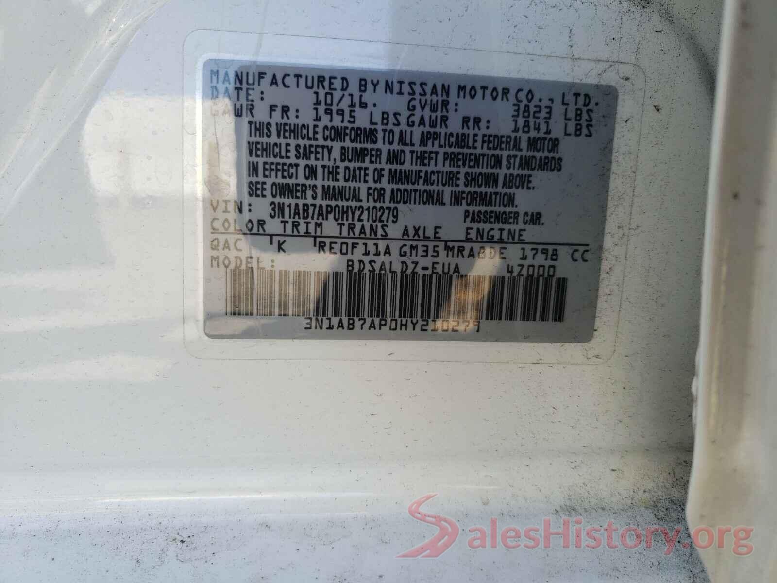 3N1AB7AP0HY210279 2017 NISSAN SENTRA