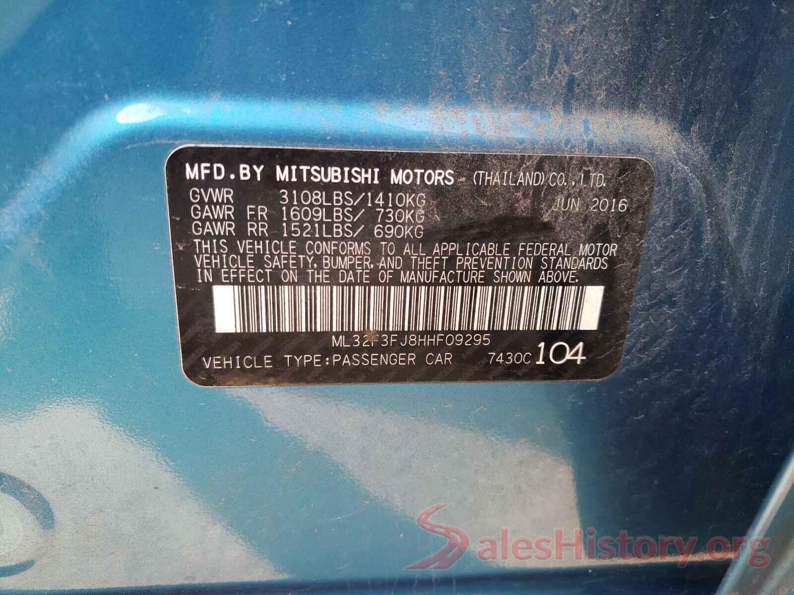 ML32F3FJ8HHF09295 2017 MITSUBISHI MIRAGE