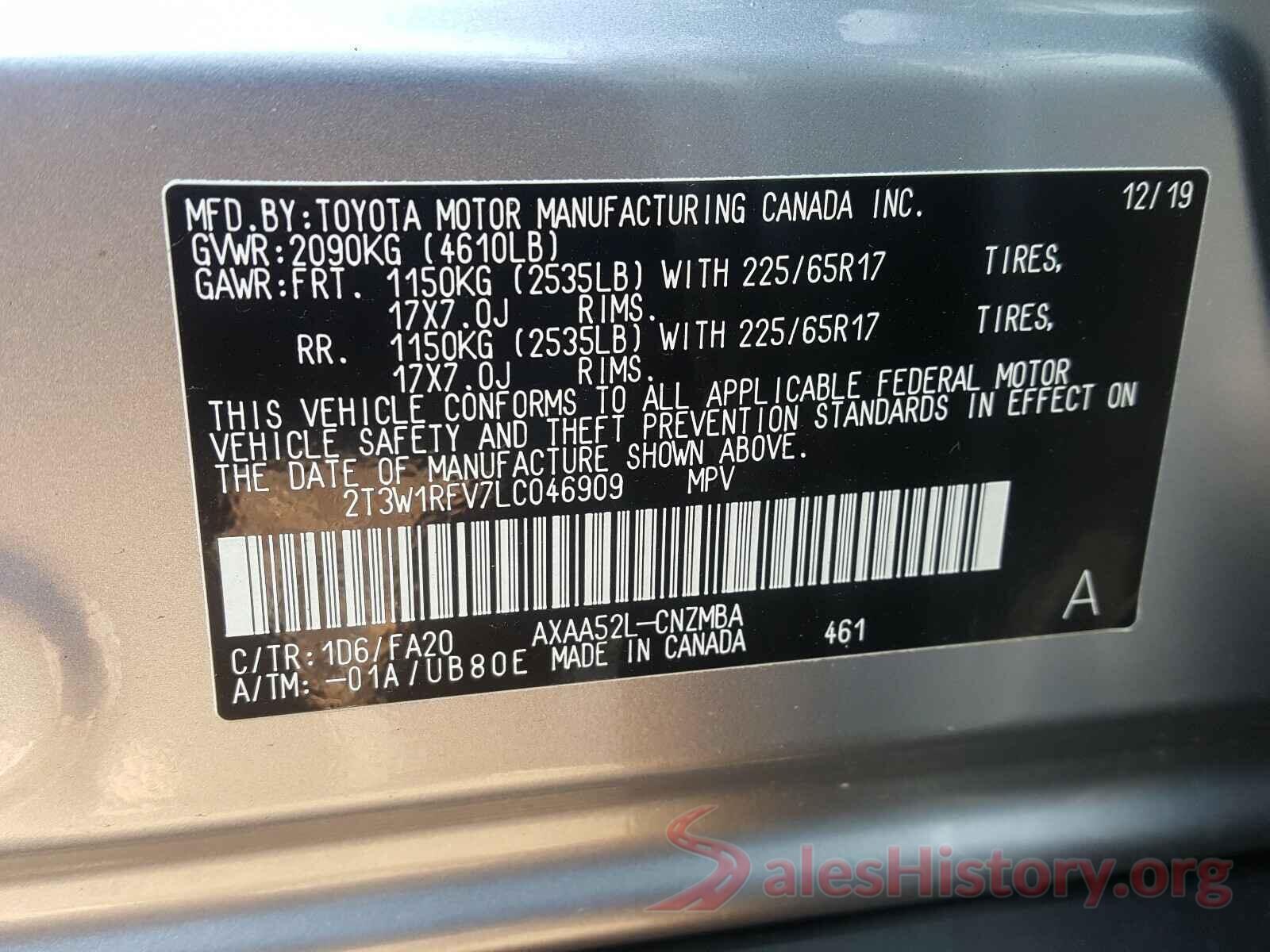 2T3W1RFV7LC046909 2020 TOYOTA RAV4