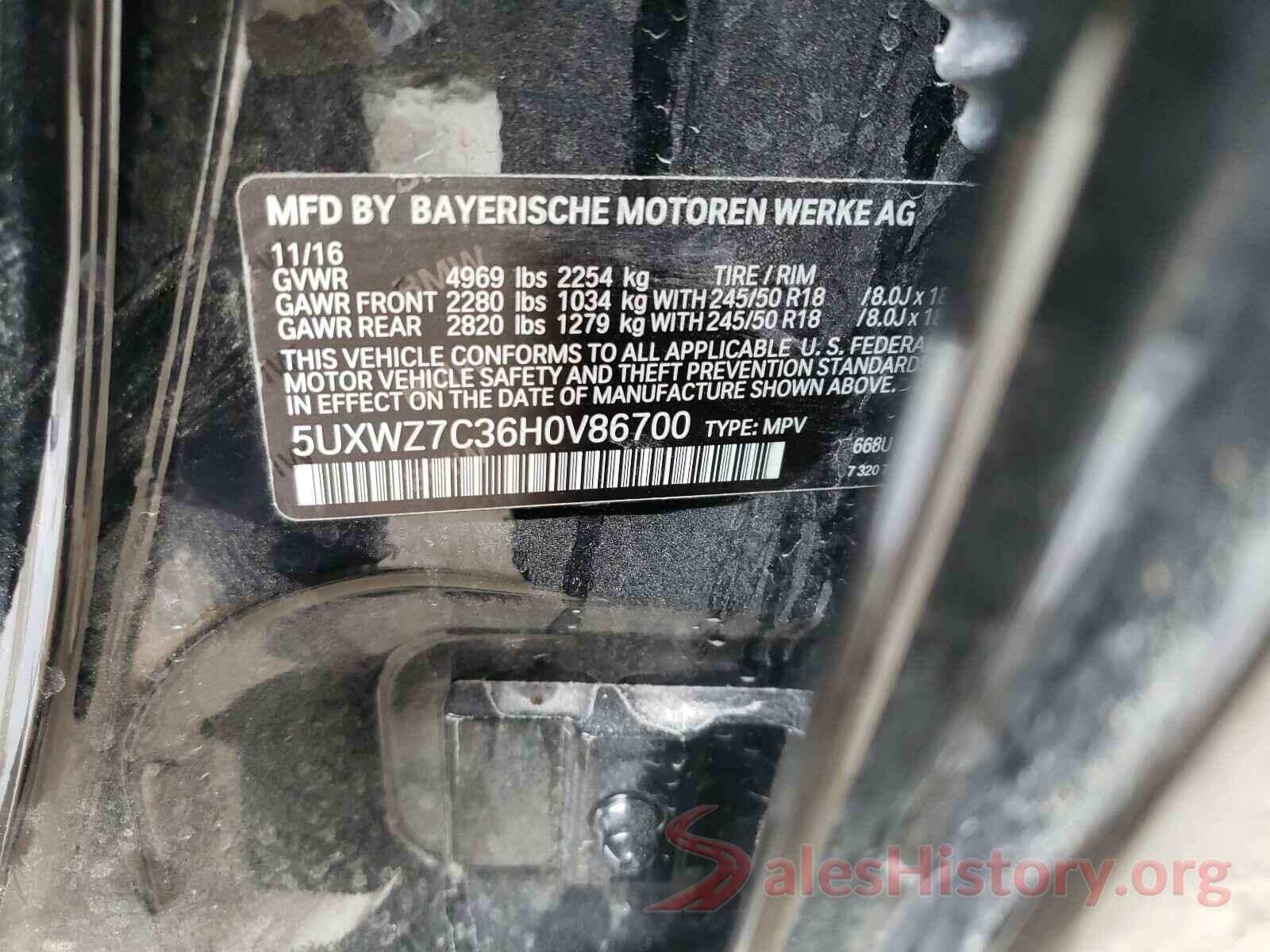 5UXWZ7C36H0V86700 2017 BMW X3