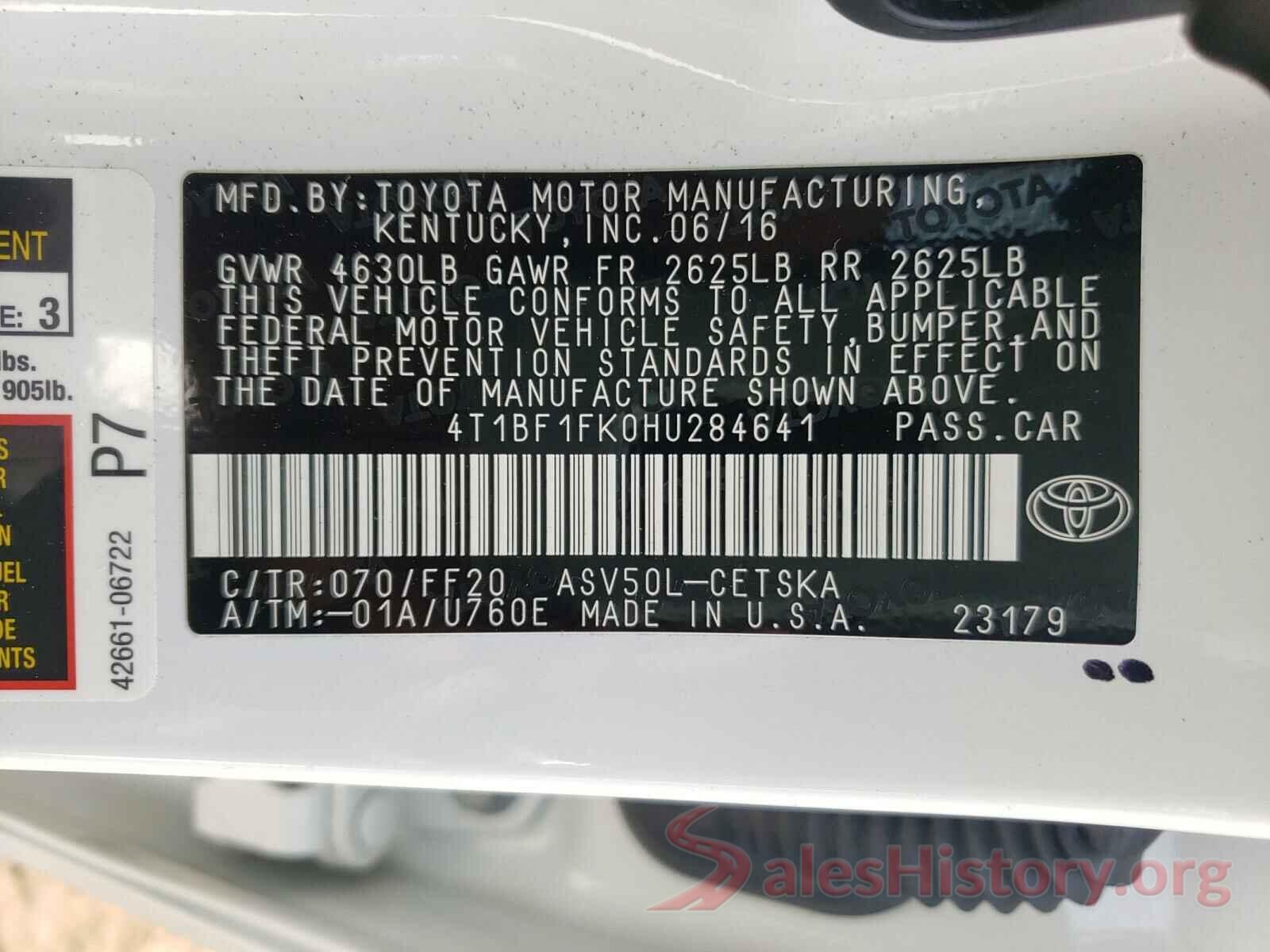 4T1BF1FK0HU284641 2017 TOYOTA CAMRY