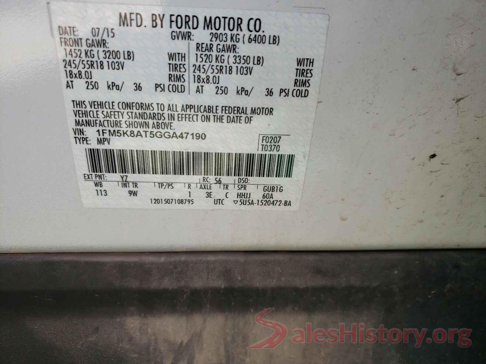 1FM5K8AT5GGA47190 2016 FORD EXPLORER