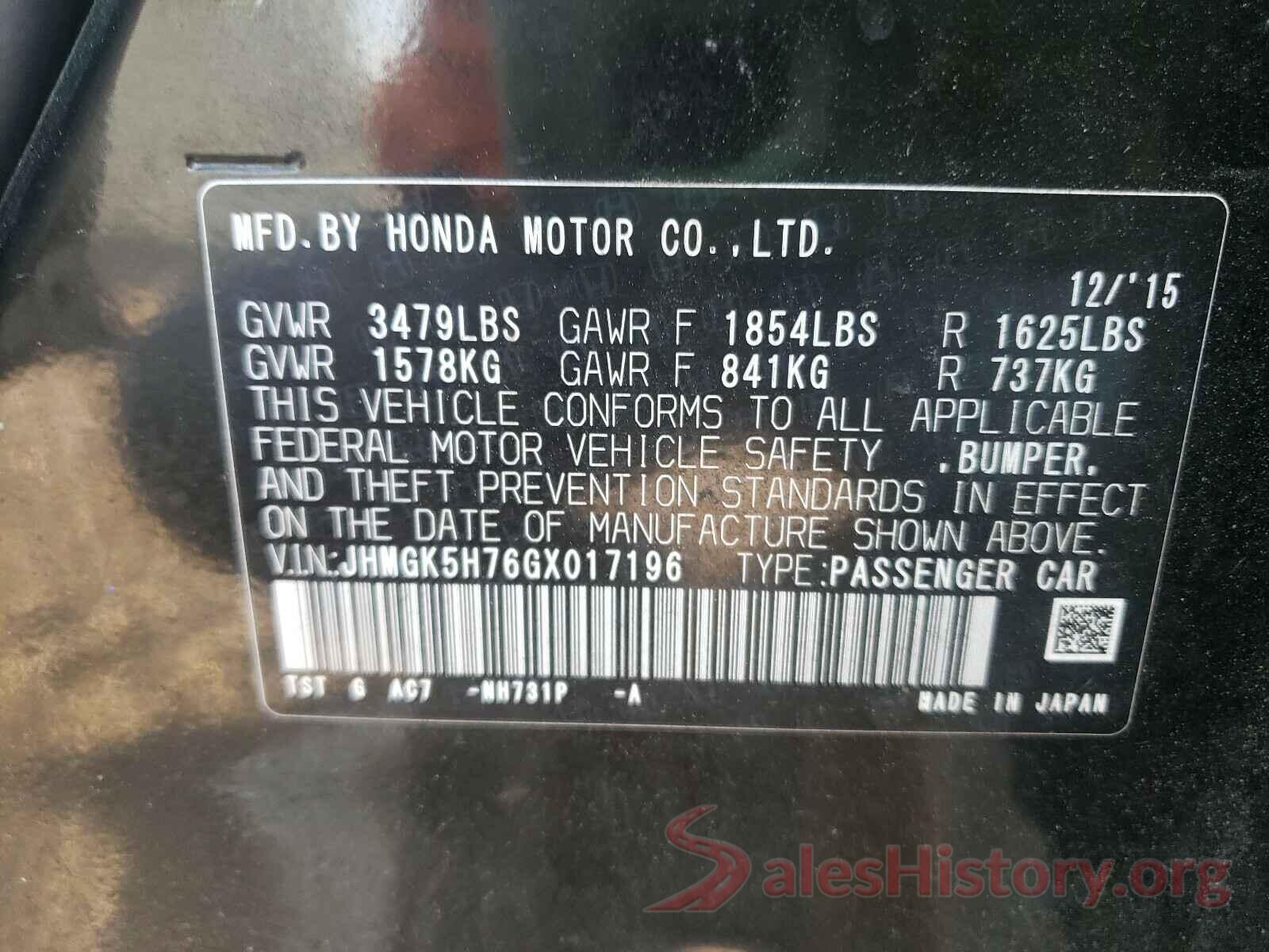 JHMGK5H76GX017196 2016 HONDA FIT