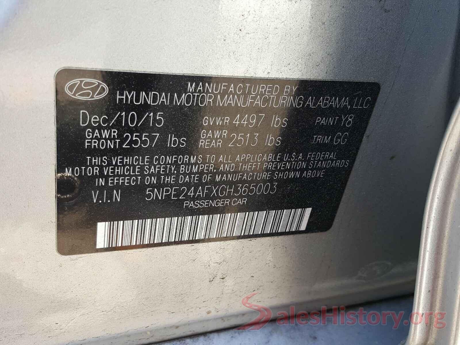 5NPE24AFXGH365003 2016 HYUNDAI SONATA