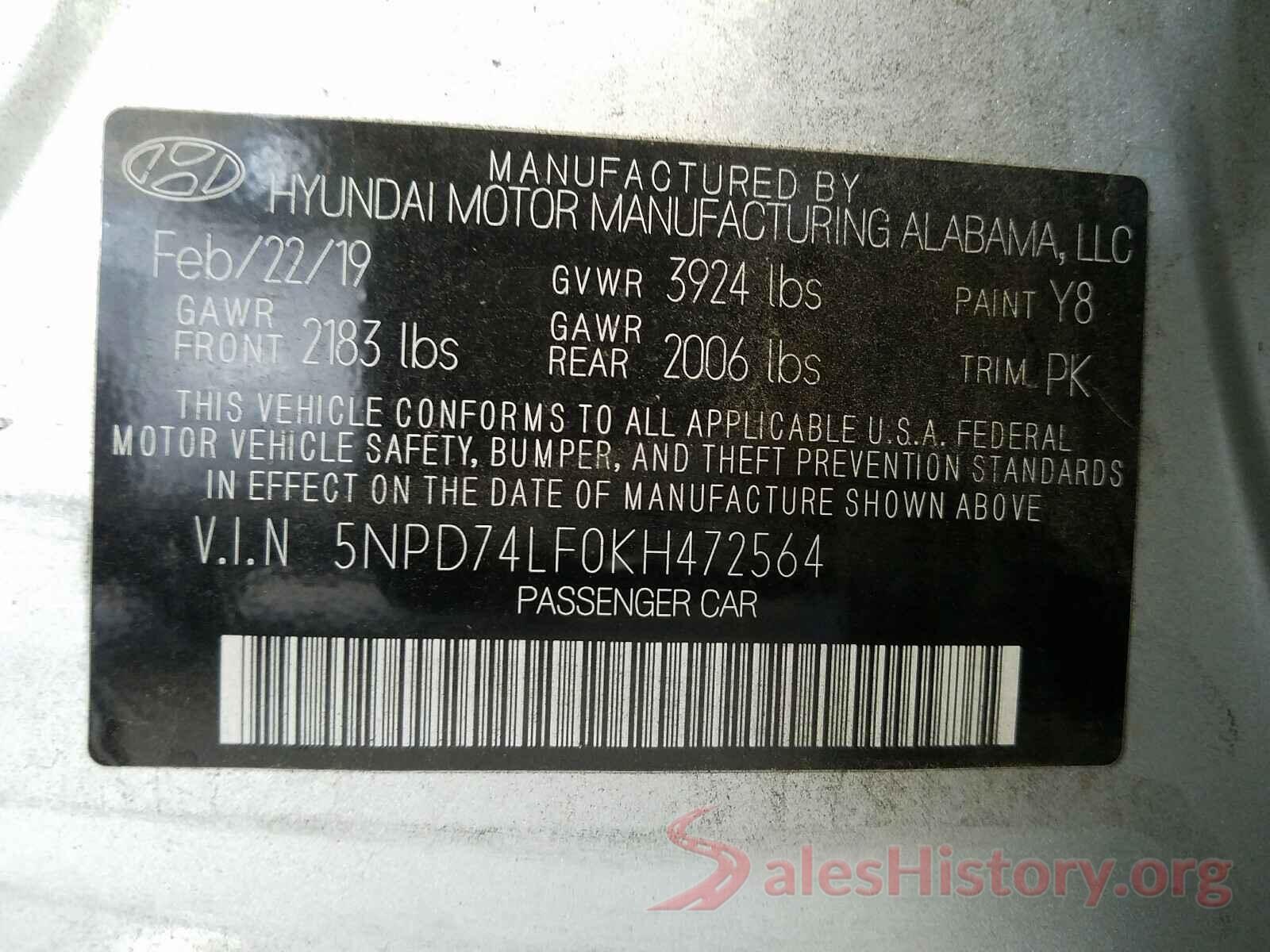 5NPD74LF0KH472564 2019 HYUNDAI ELANTRA