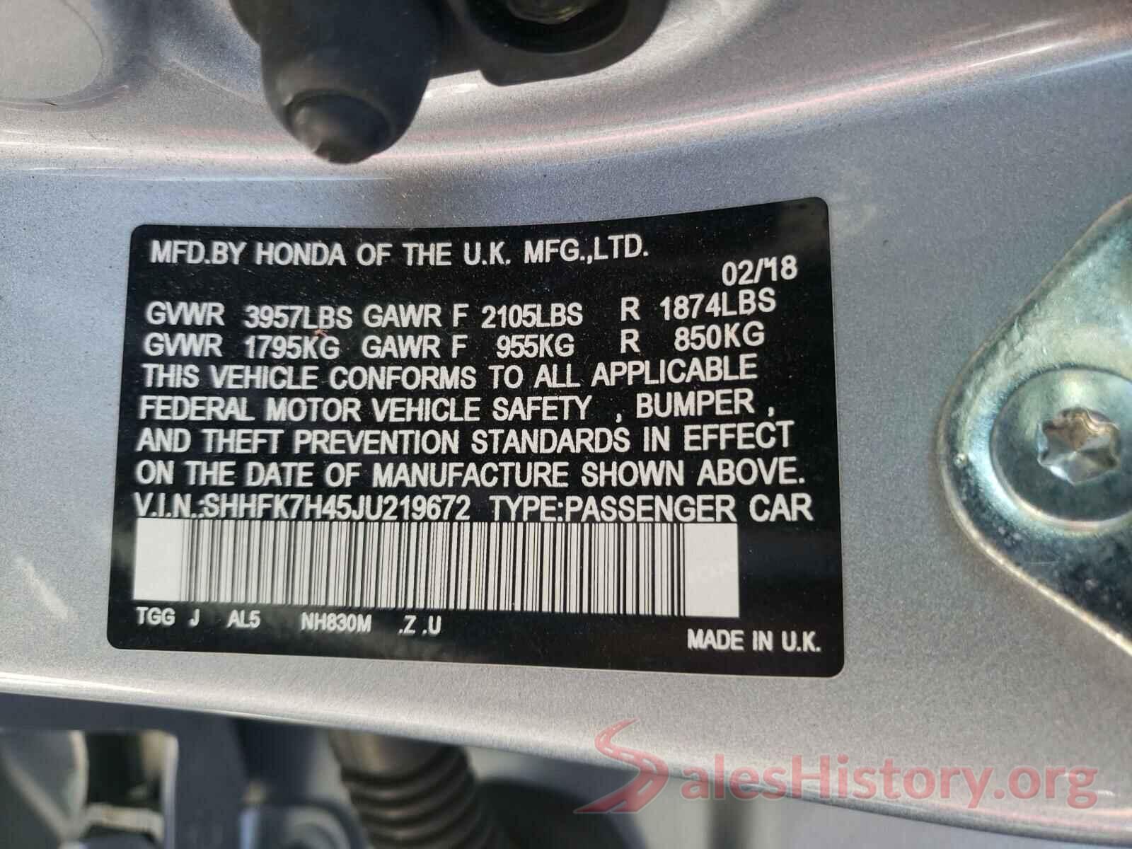 SHHFK7H45JU219672 2018 HONDA CIVIC