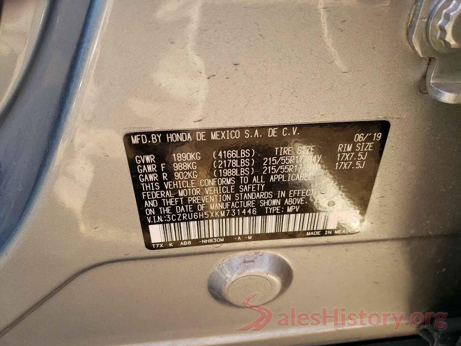 3CZRU6H5XKM731446 2019 HONDA HR-V