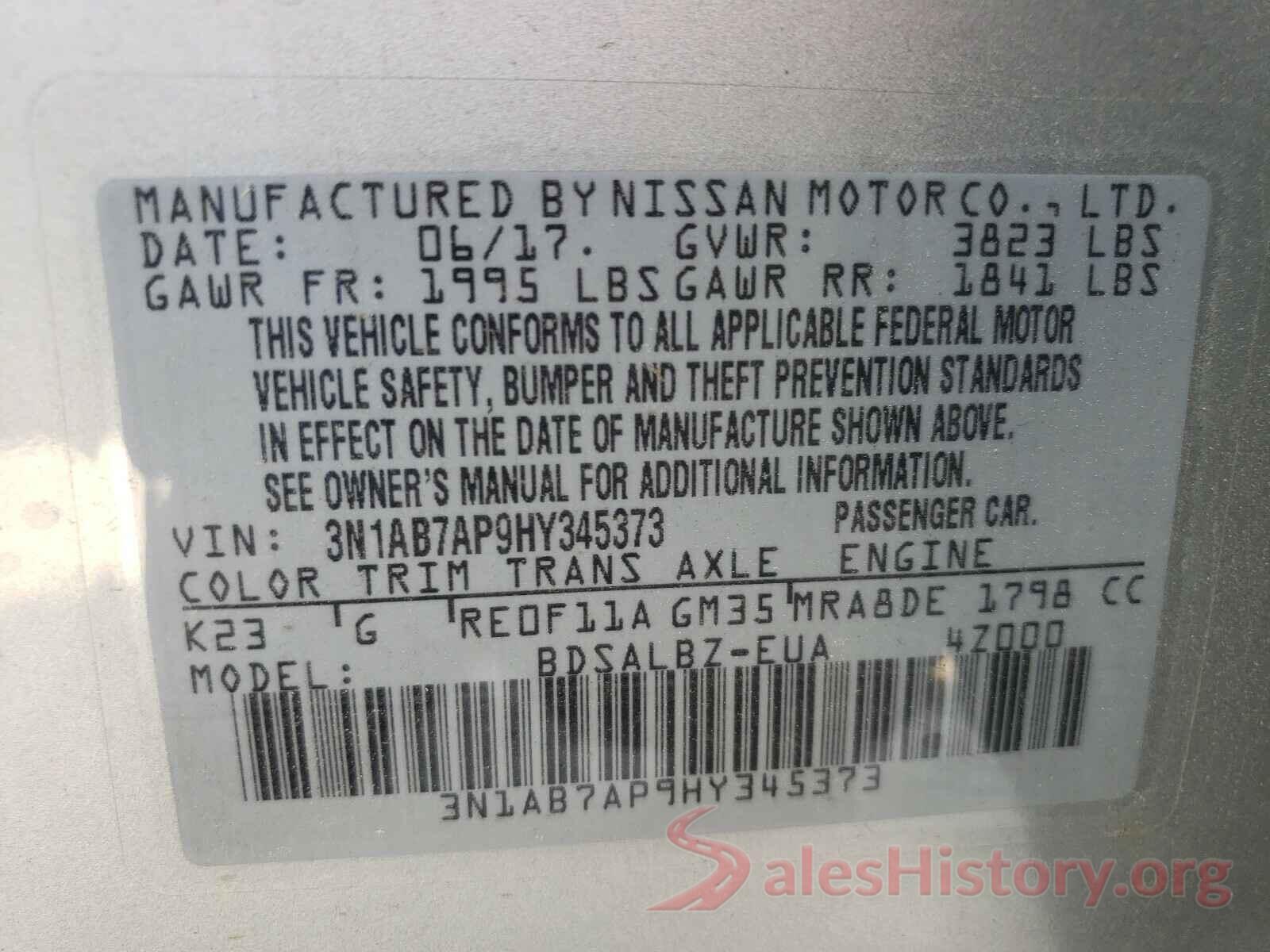 3N1AB7AP9HY345373 2017 NISSAN SENTRA