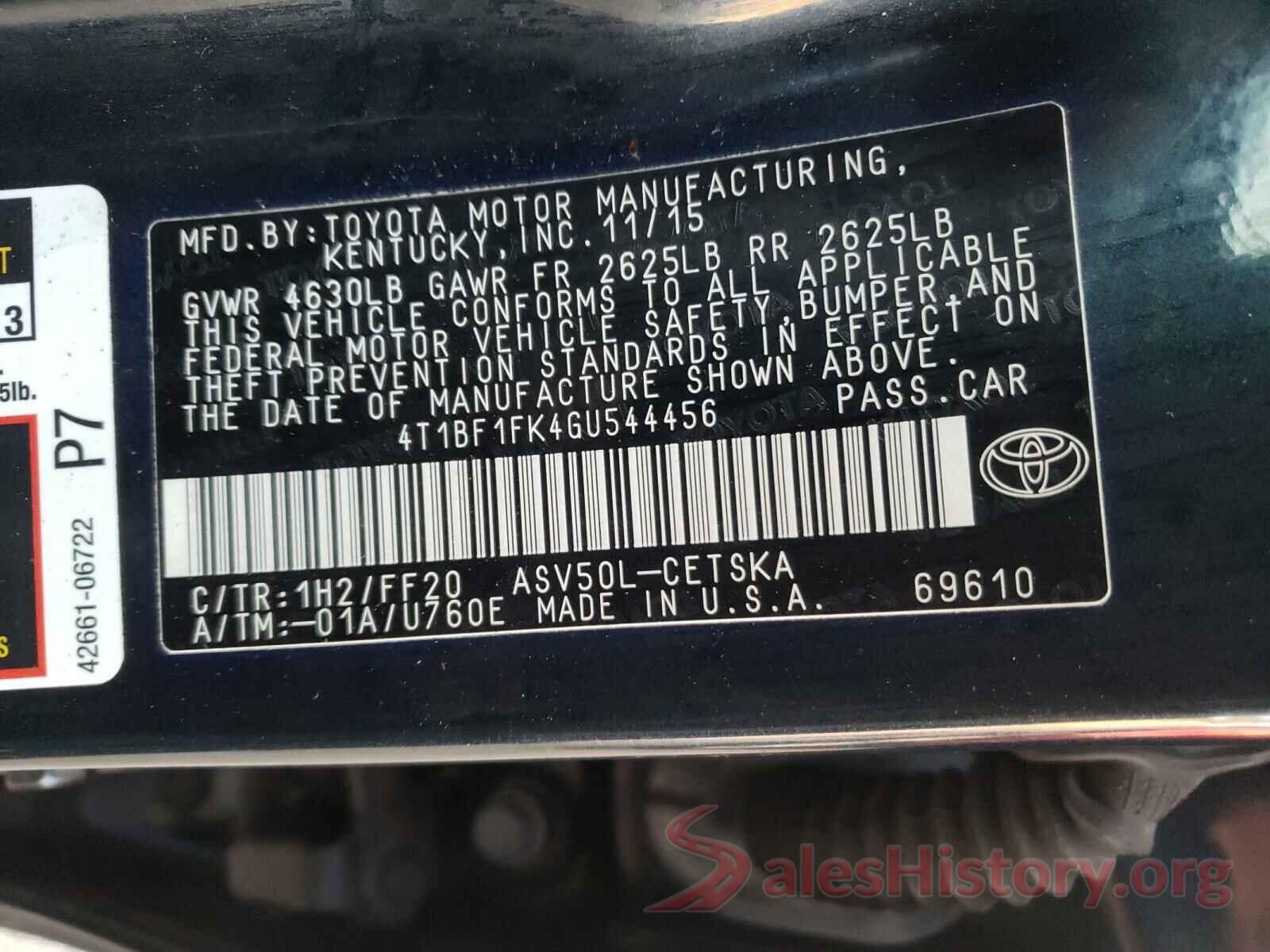 4T1BF1FK4GU544456 2016 TOYOTA CAMRY