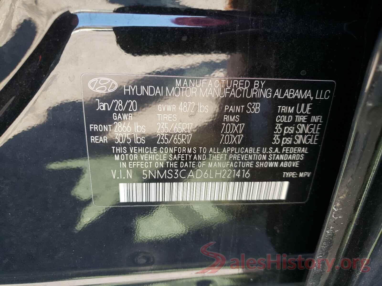 5NMS3CAD6LH221416 2020 HYUNDAI SANTA FE