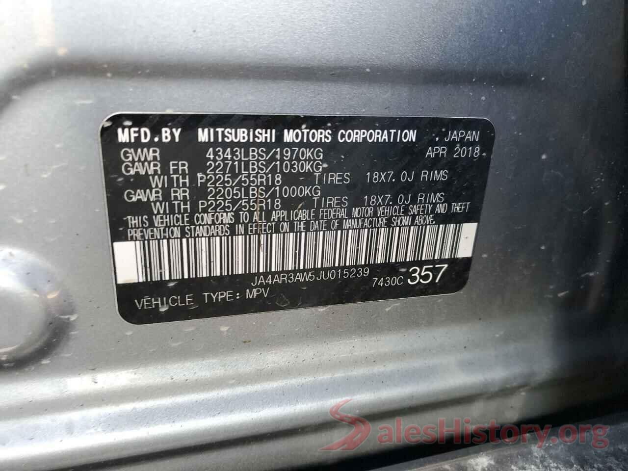 JA4AR3AW5JU015239 2018 MITSUBISHI OUTLANDER