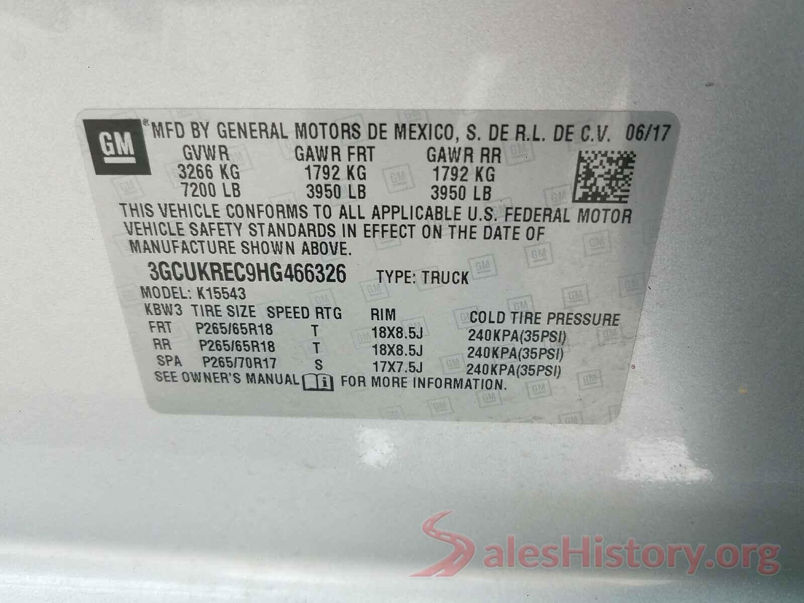 3GCUKREC9HG466326 2017 CHEVROLET SILVERADO