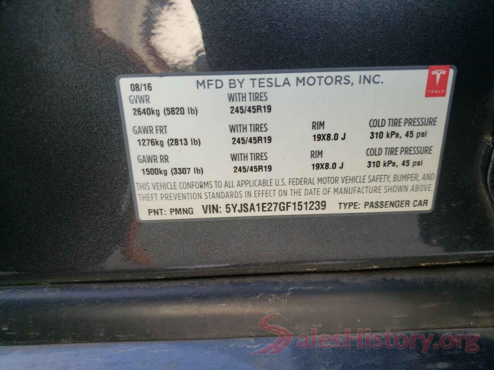 5YJSA1E27GF151239 2016 TESLA MODEL S