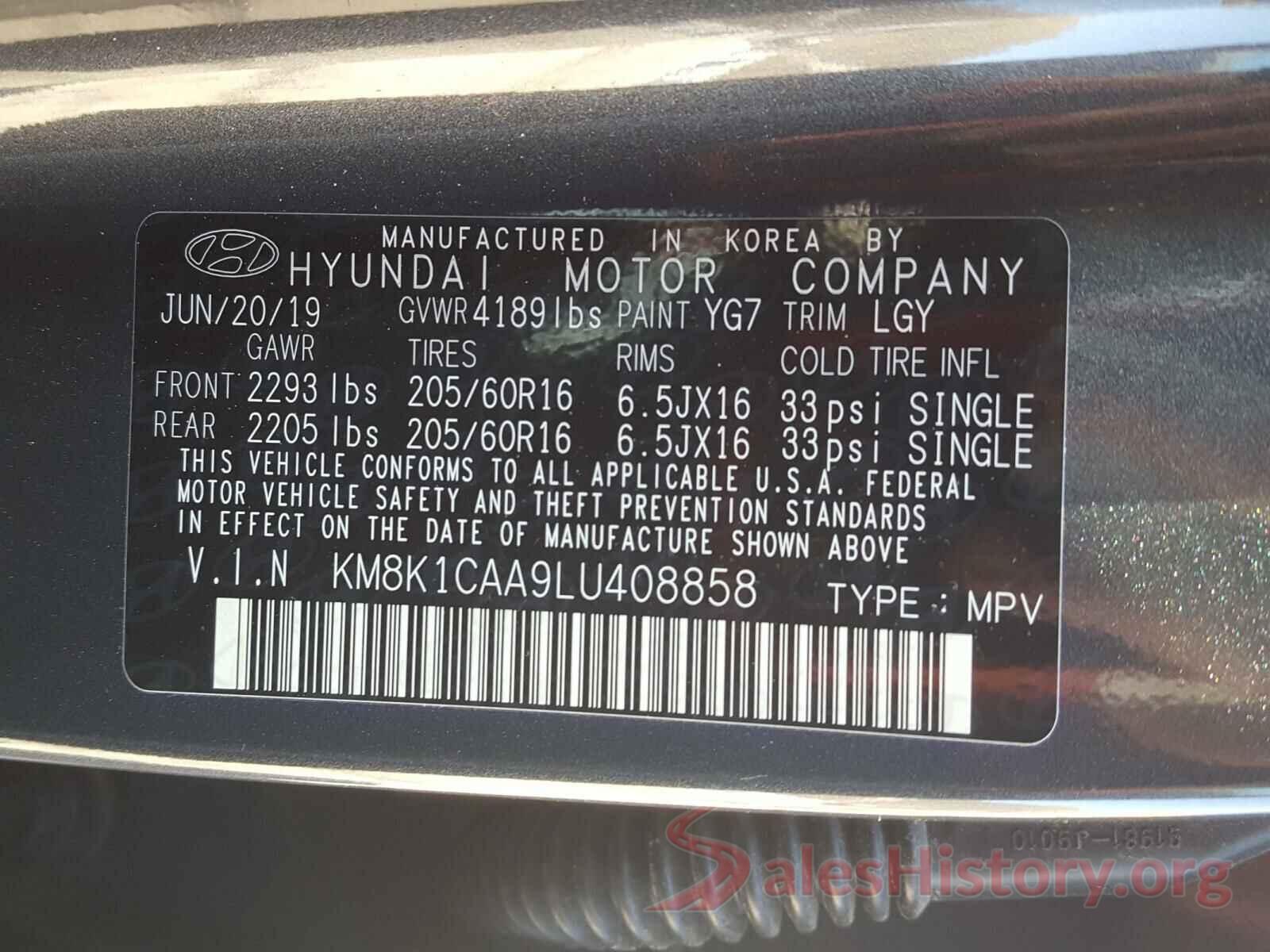 KM8K1CAA9LU408858 2020 HYUNDAI KONA