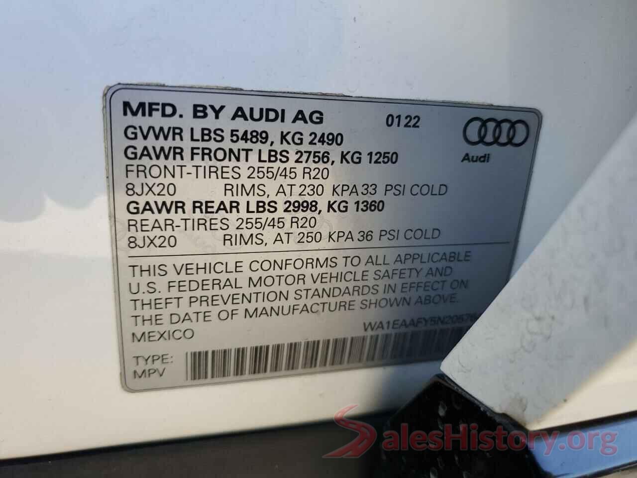 WA1EAAFY5N2057645 2022 AUDI Q5