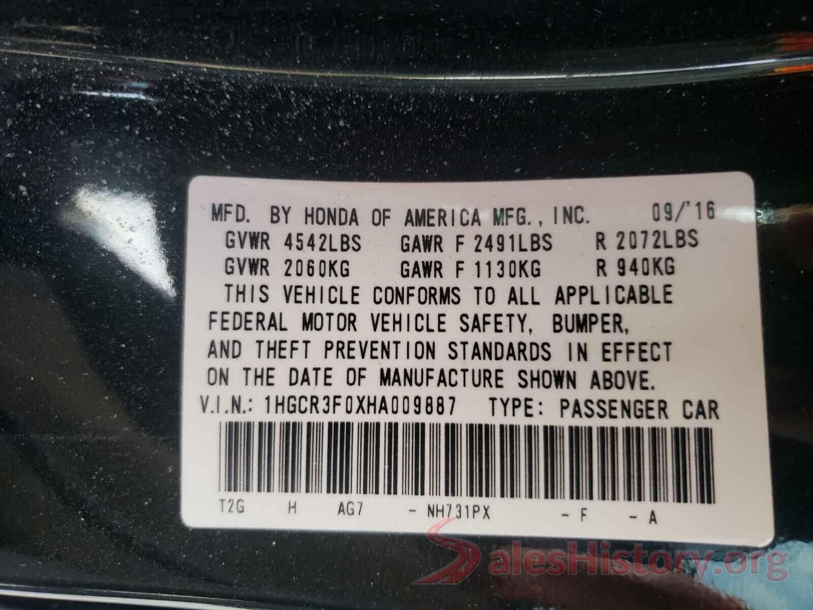 1HGCR3F0XHA009887 2017 HONDA ACCORD