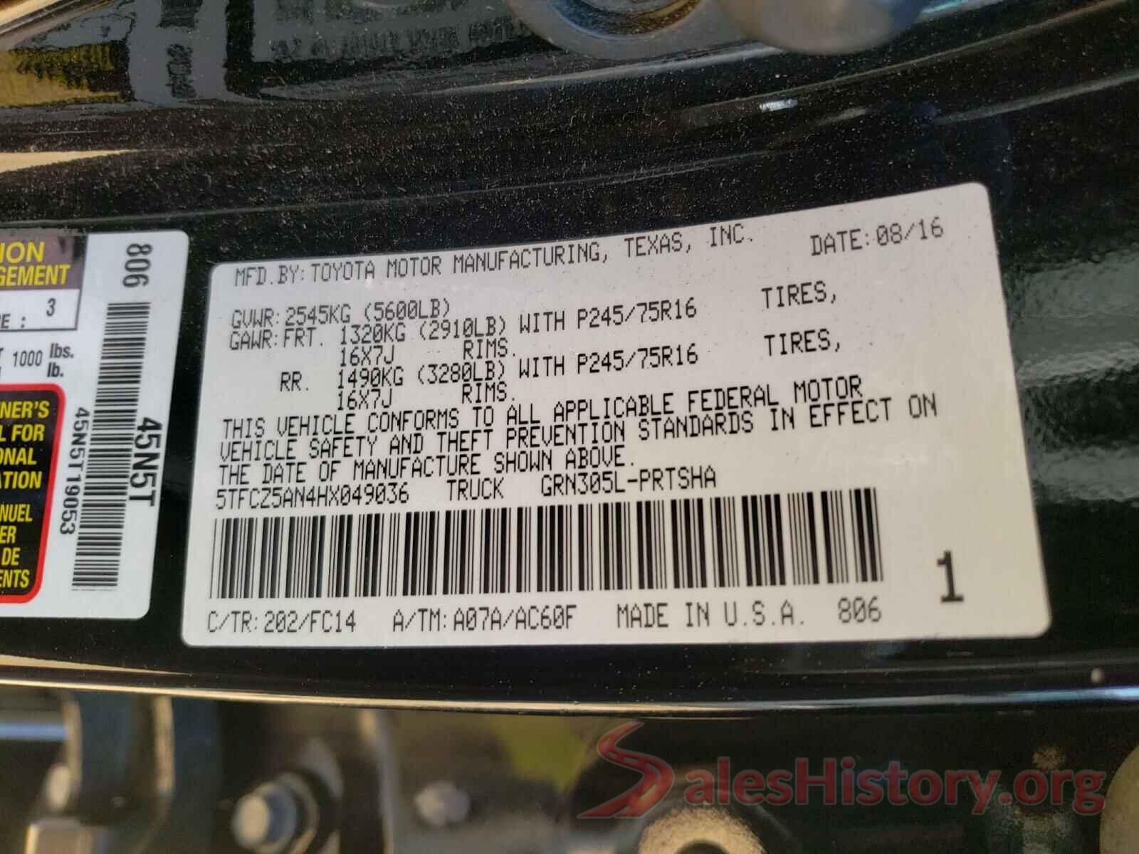 5TFCZ5AN4HX049036 2017 TOYOTA TACOMA