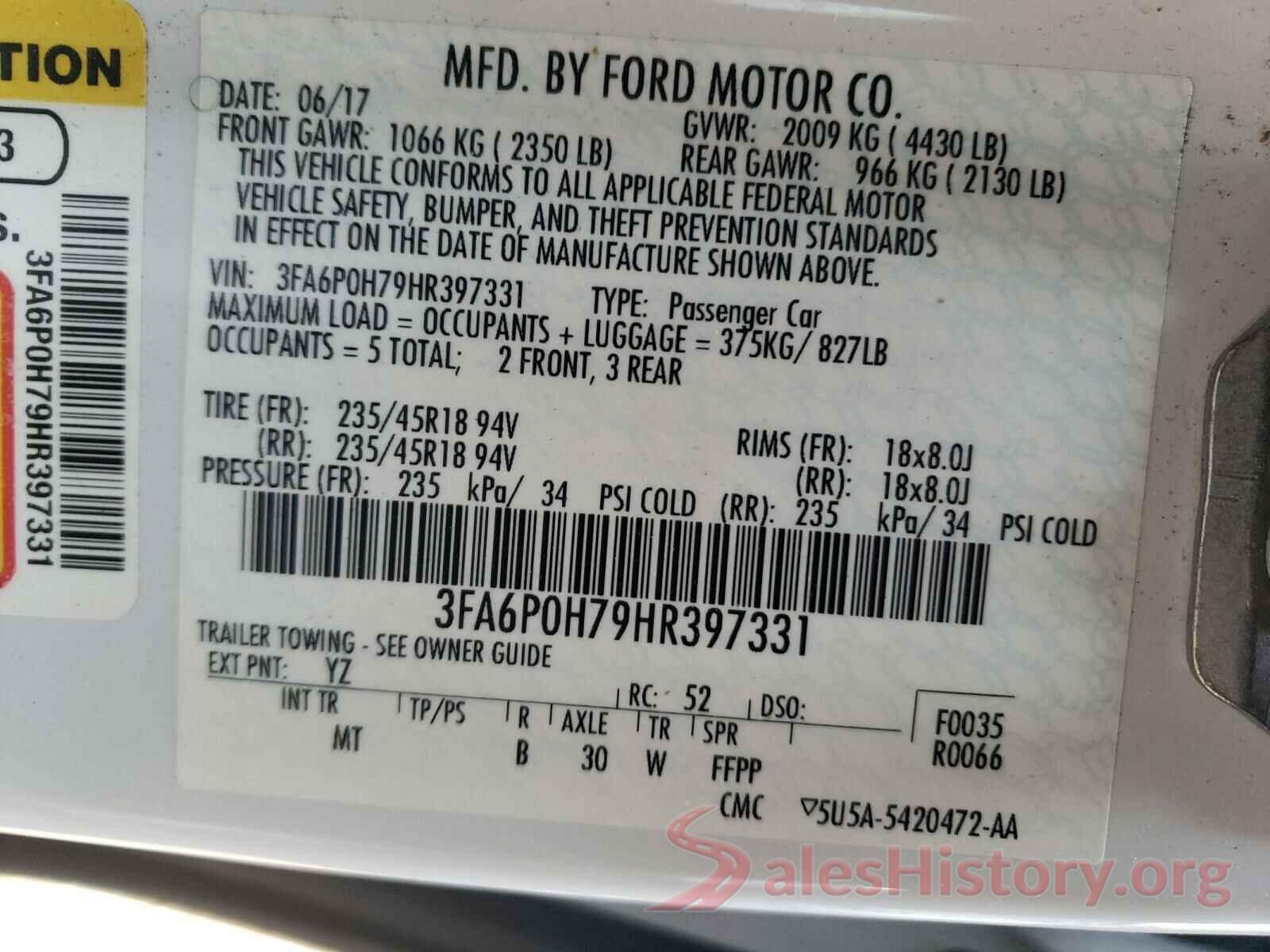 3FA6P0H79HR397331 2017 FORD FUSION