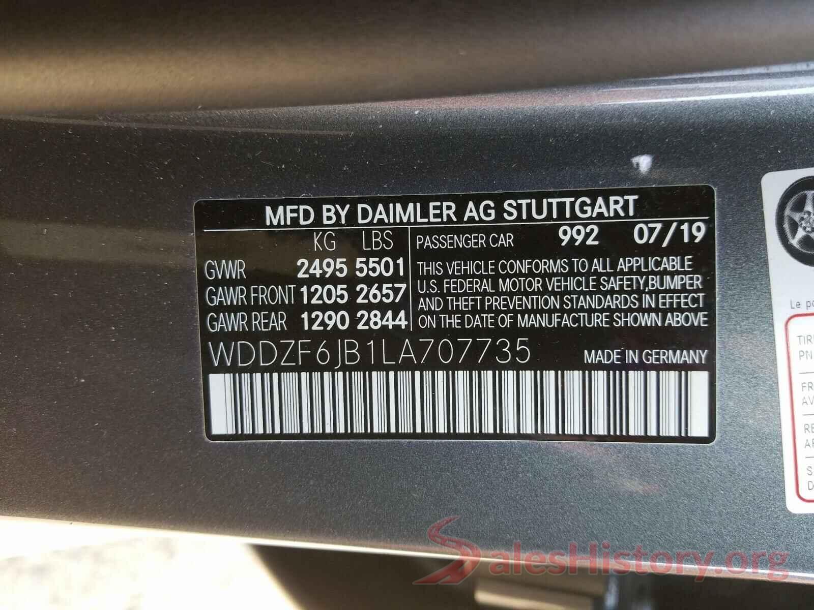 WDDZF6JB1LA707735 2020 MERCEDES-BENZ E CLASS