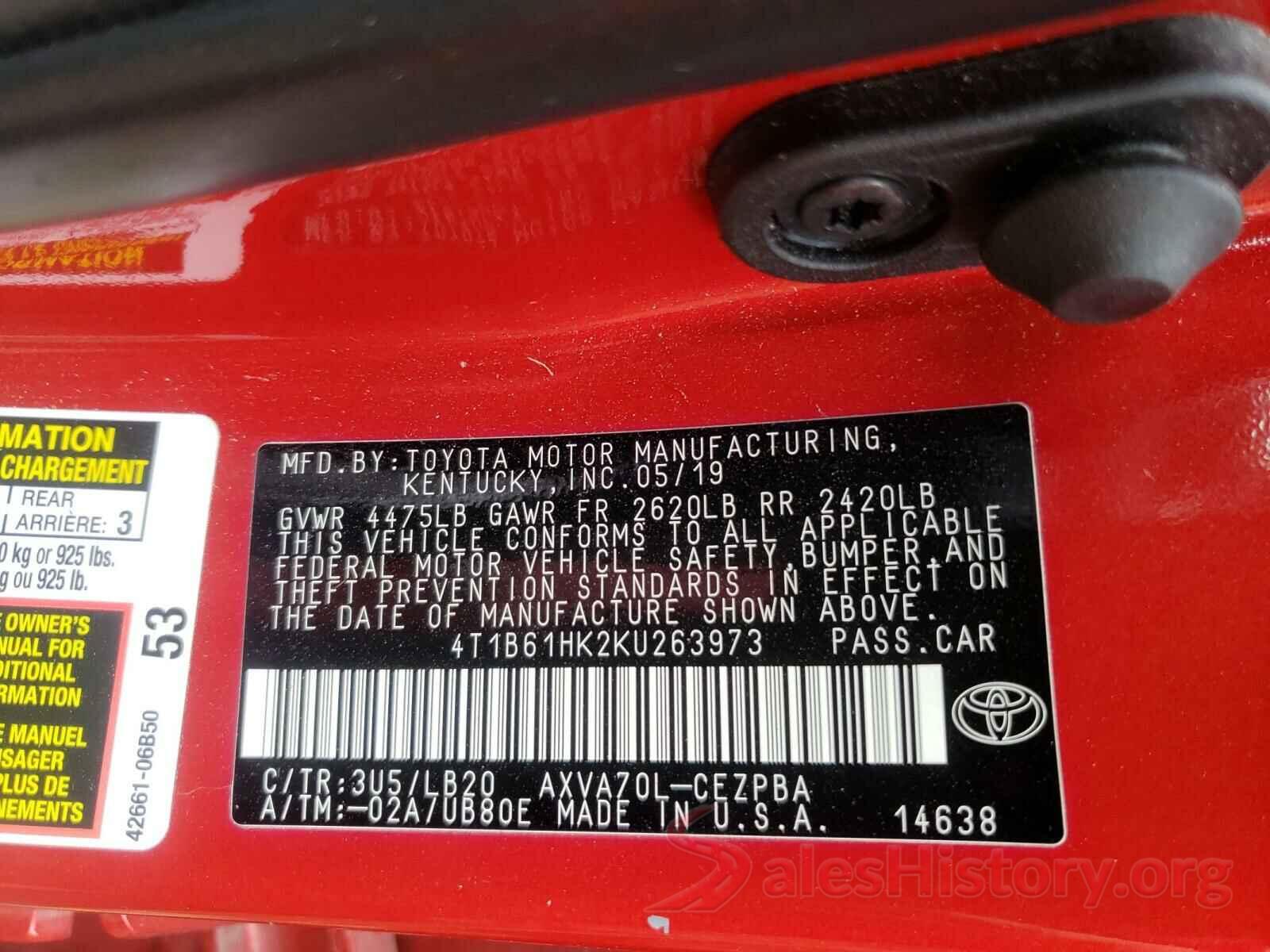 4T1B61HK2KU263973 2019 TOYOTA CAMRY