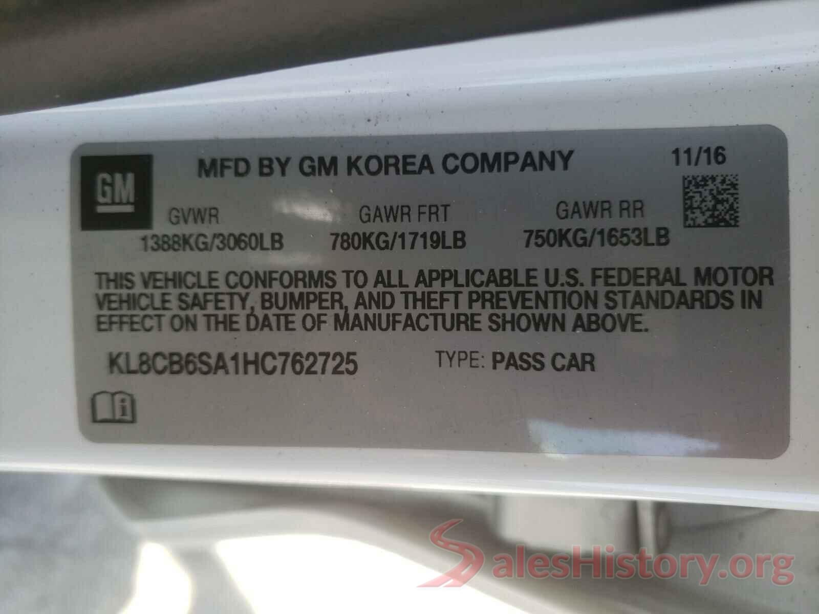 KL8CB6SA1HC762725 2017 CHEVROLET SPARK