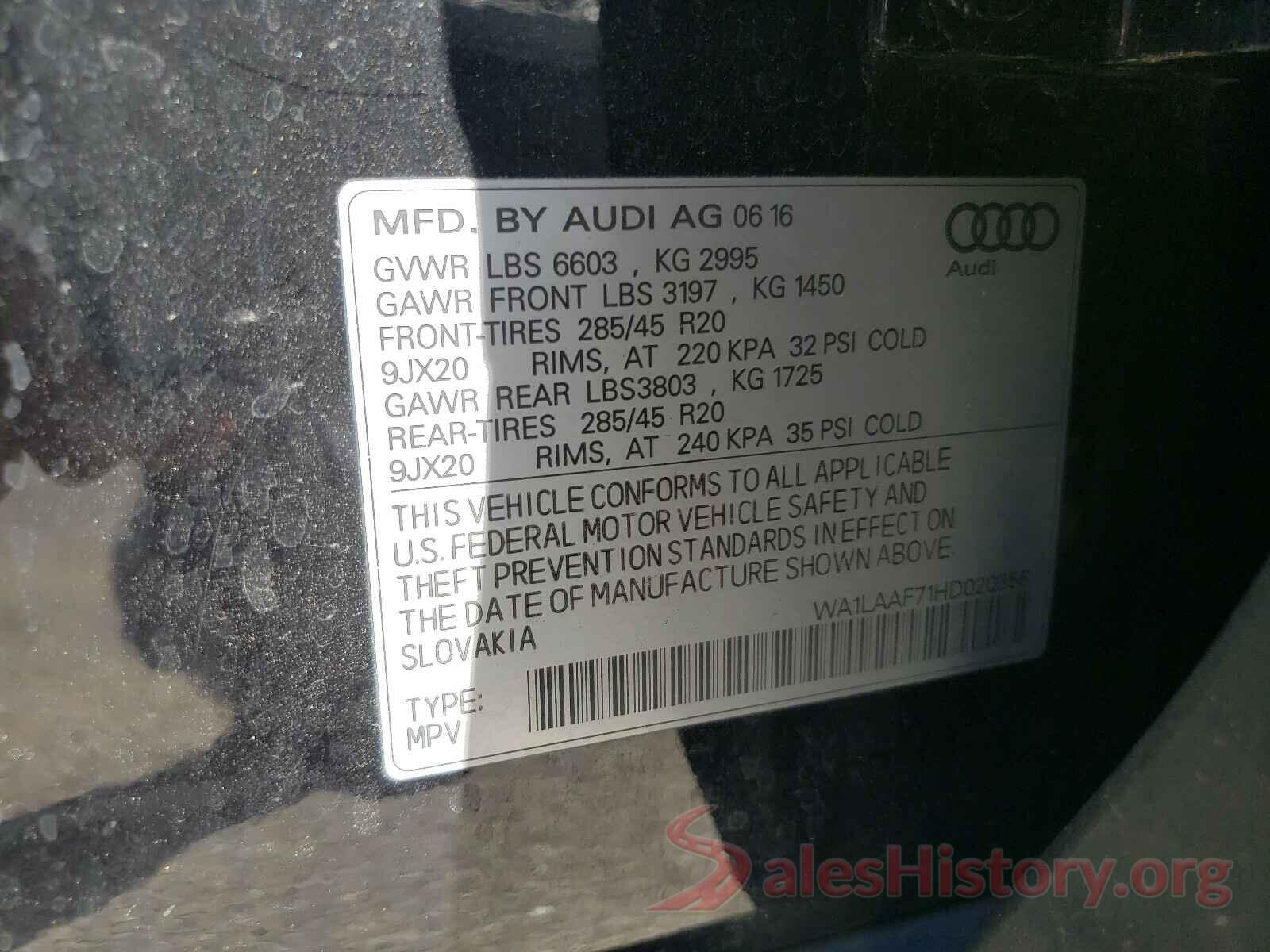 WA1LAAF71HD020356 2017 AUDI Q7