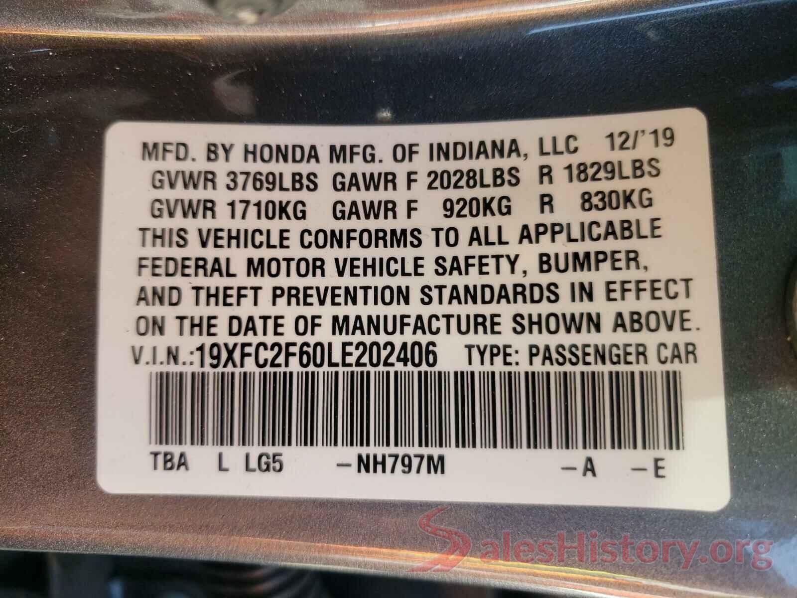 19XFC2F60LE202406 2020 HONDA CIVIC